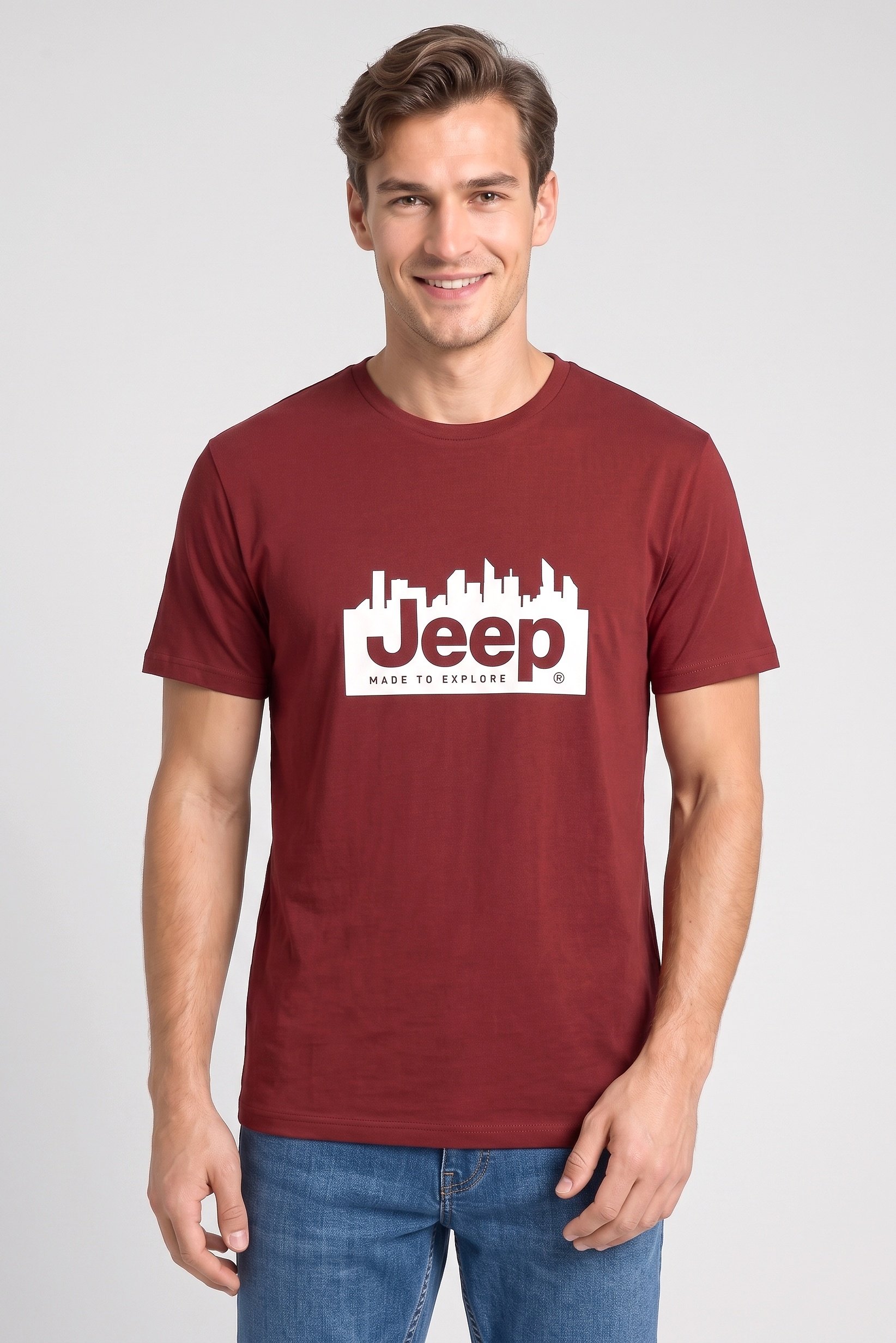Men Crew Neck Short Sleeves Brand Logo T-Shirt, Maroon