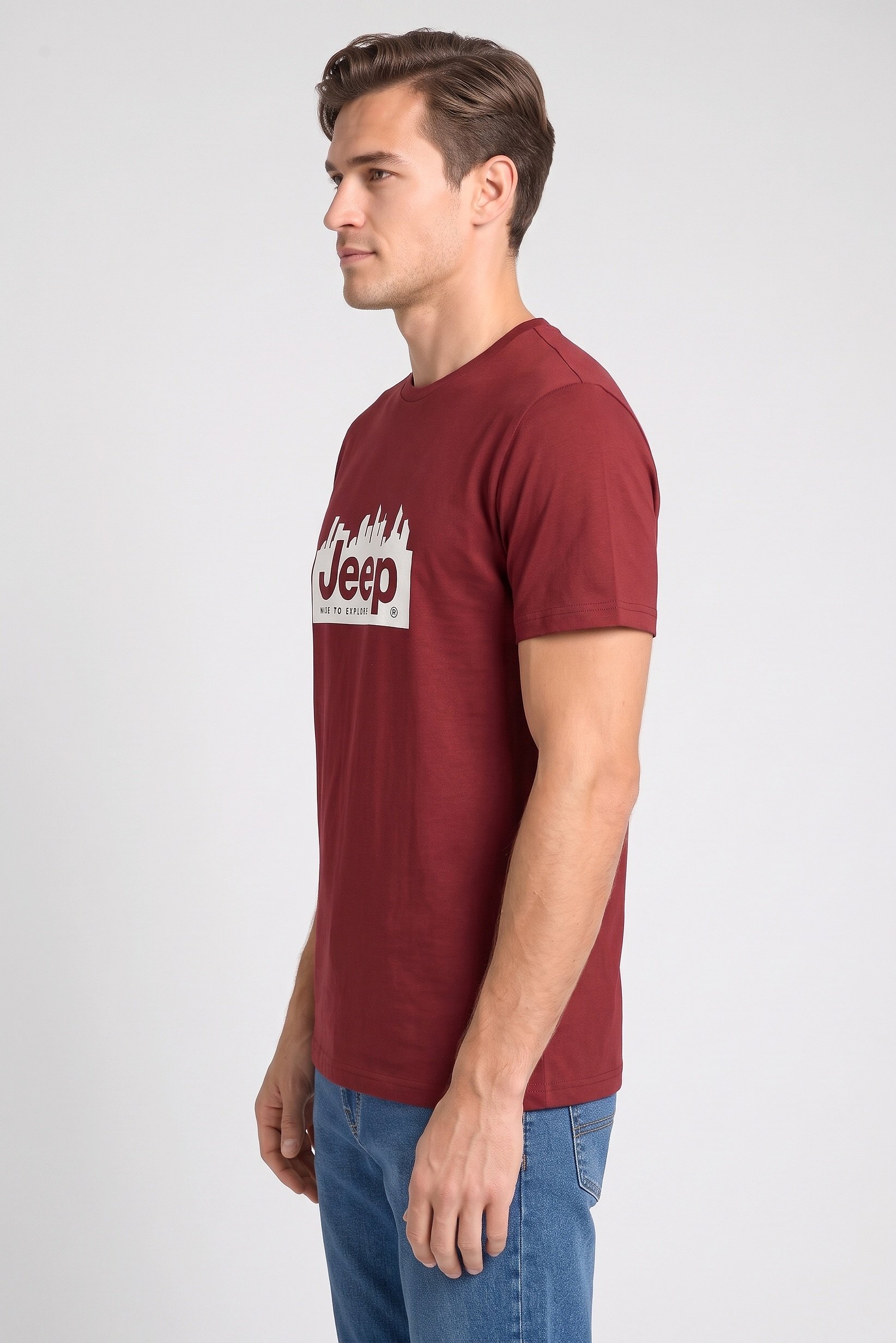 Men Crew Neck Short Sleeves Brand Logo T-Shirt, Maroon