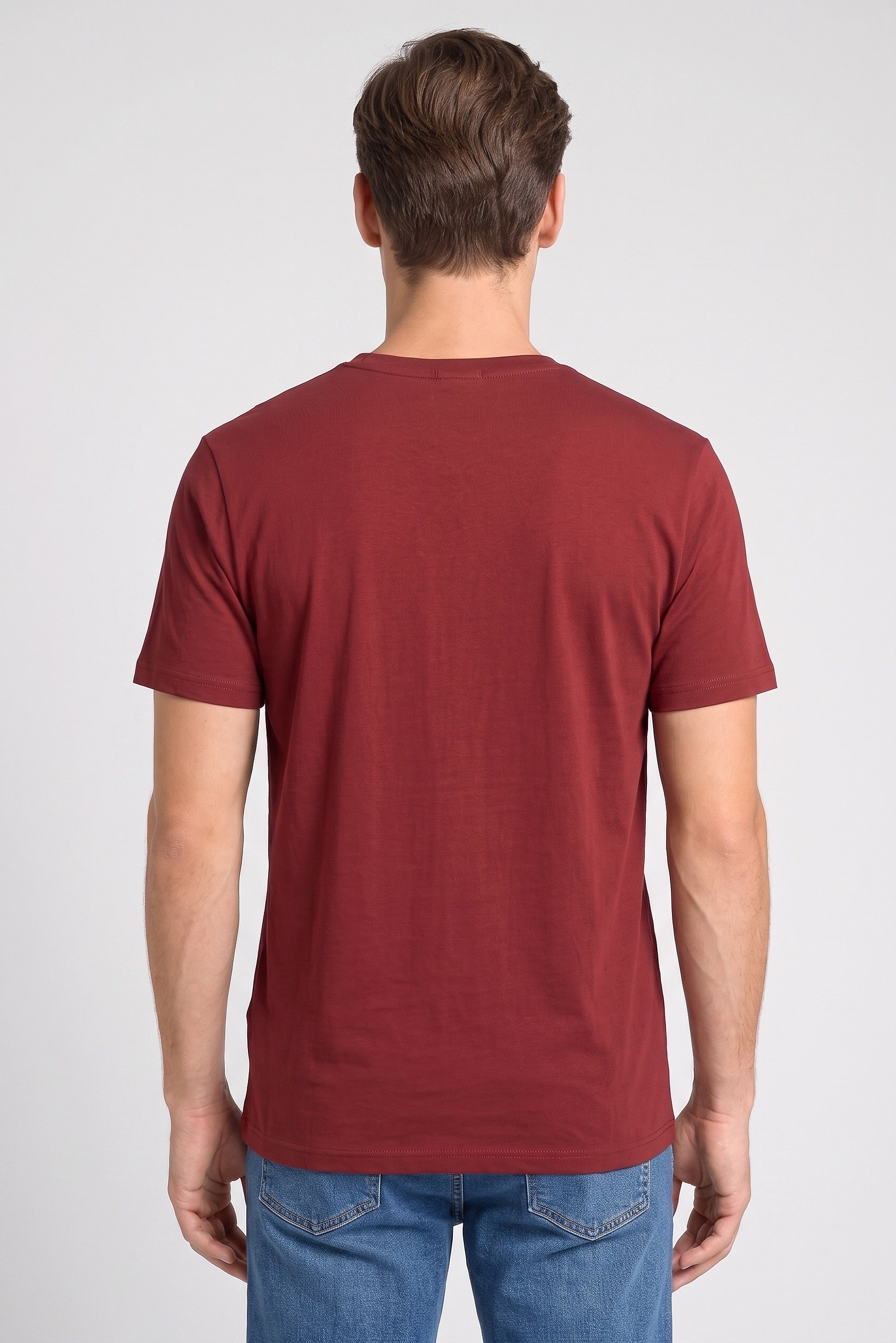 Men Crew Neck Short Sleeves Brand Logo T-Shirt, Maroon