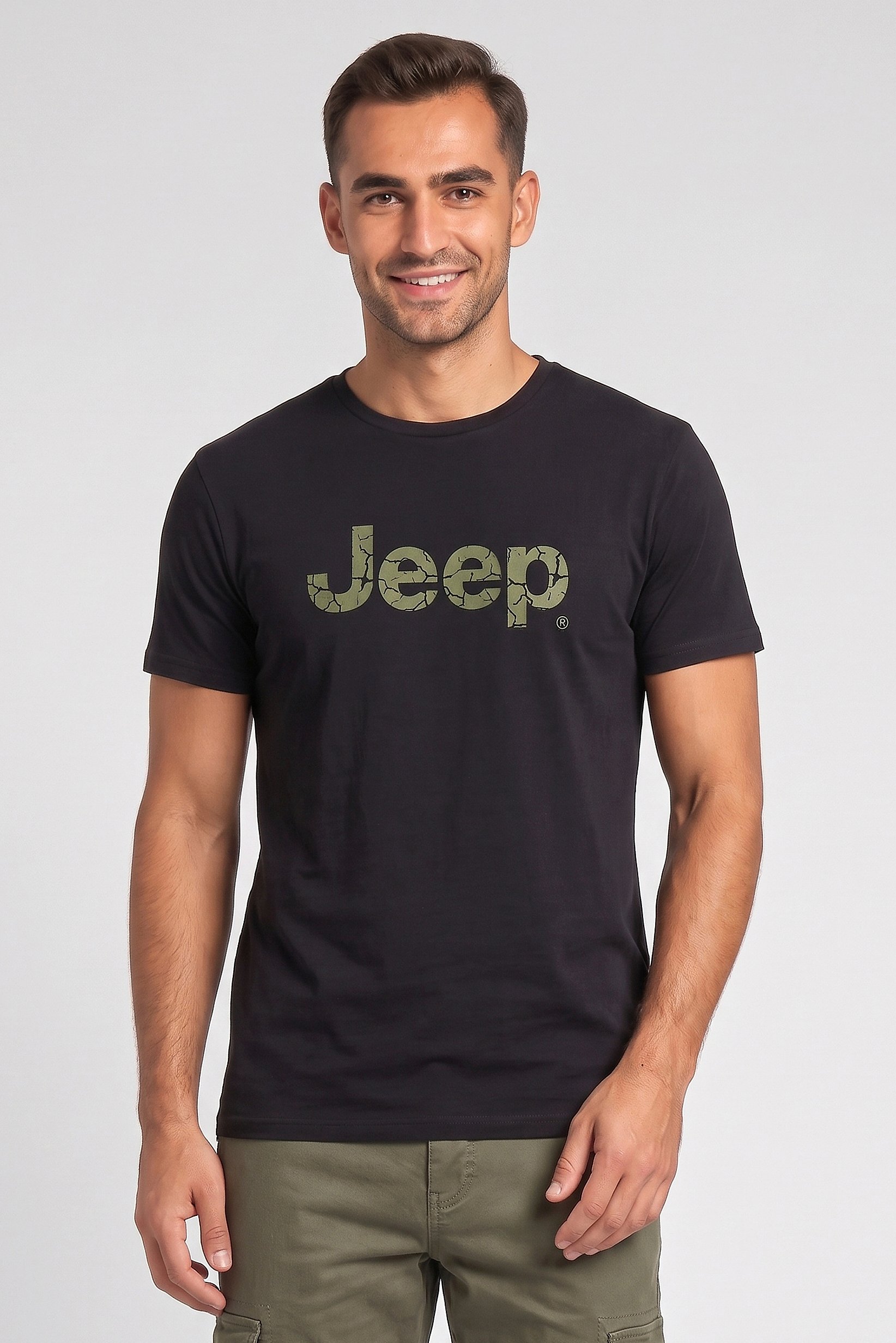 Men Crew Neck Short Sleeve Brand Logo T-Shirt, Black