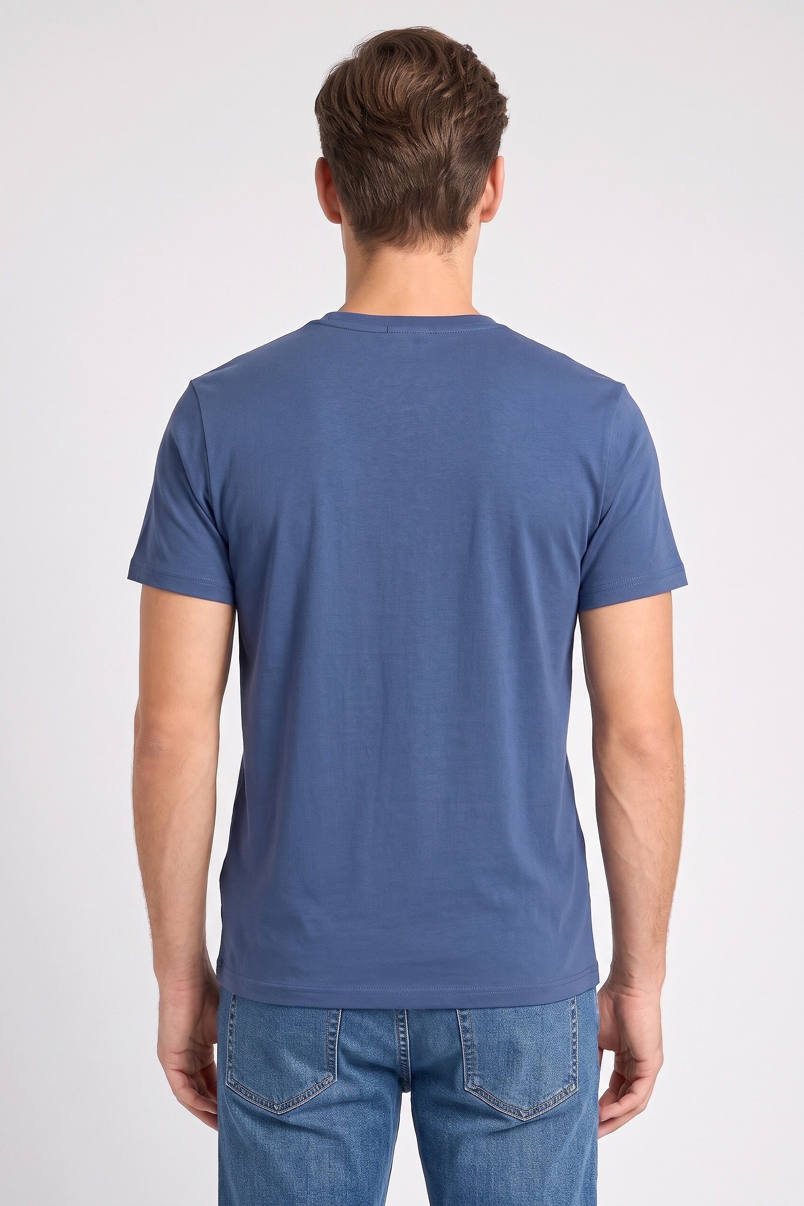 Men Crew Neck Short Sleeves Brand Logo T-Shirt, Navy