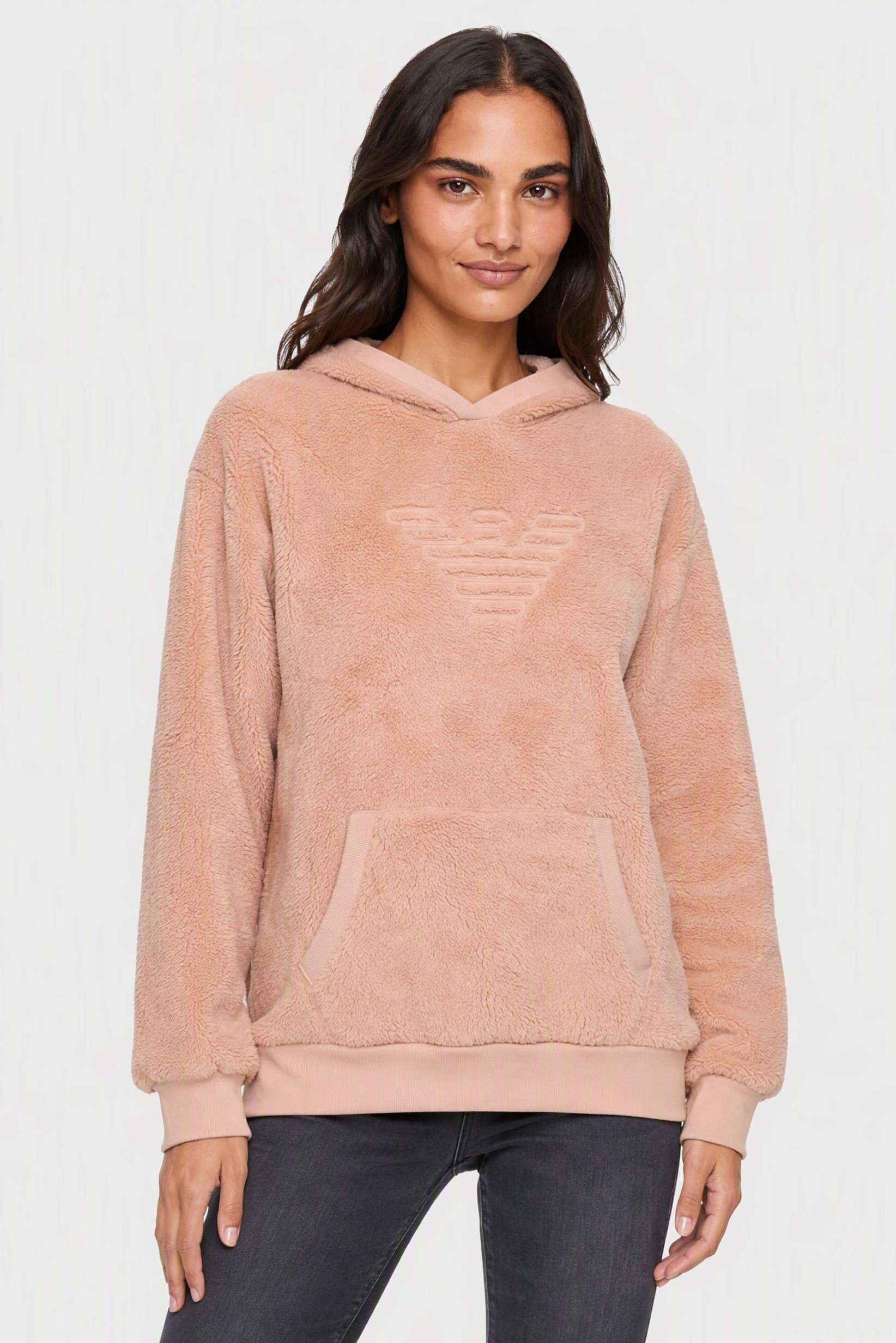 Emporio Armani Women Embroidered Logo Long Sleeve Hoodie, Pink