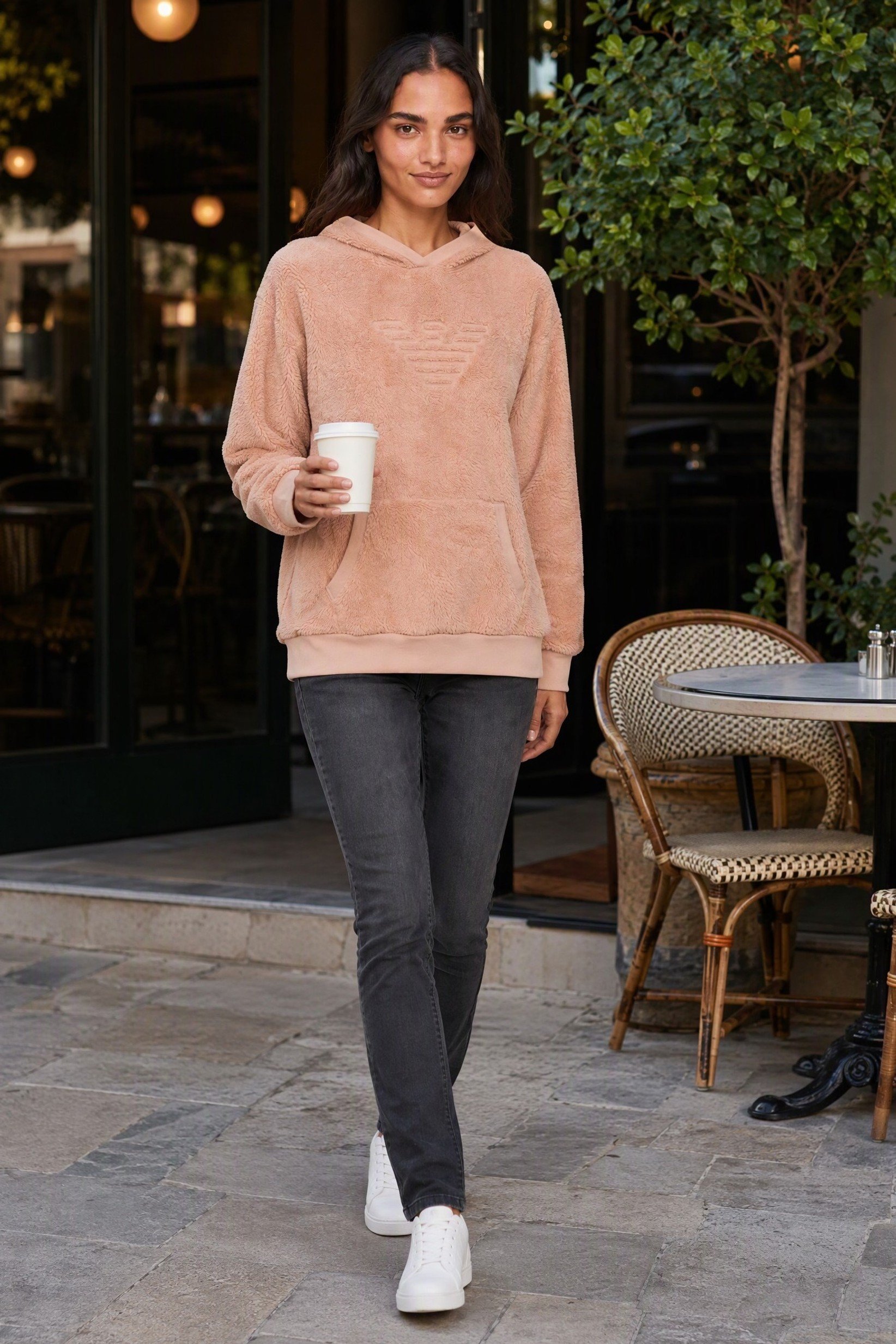Emporio Armani Women Embroidered Logo Long Sleeve Hoodie, Pink