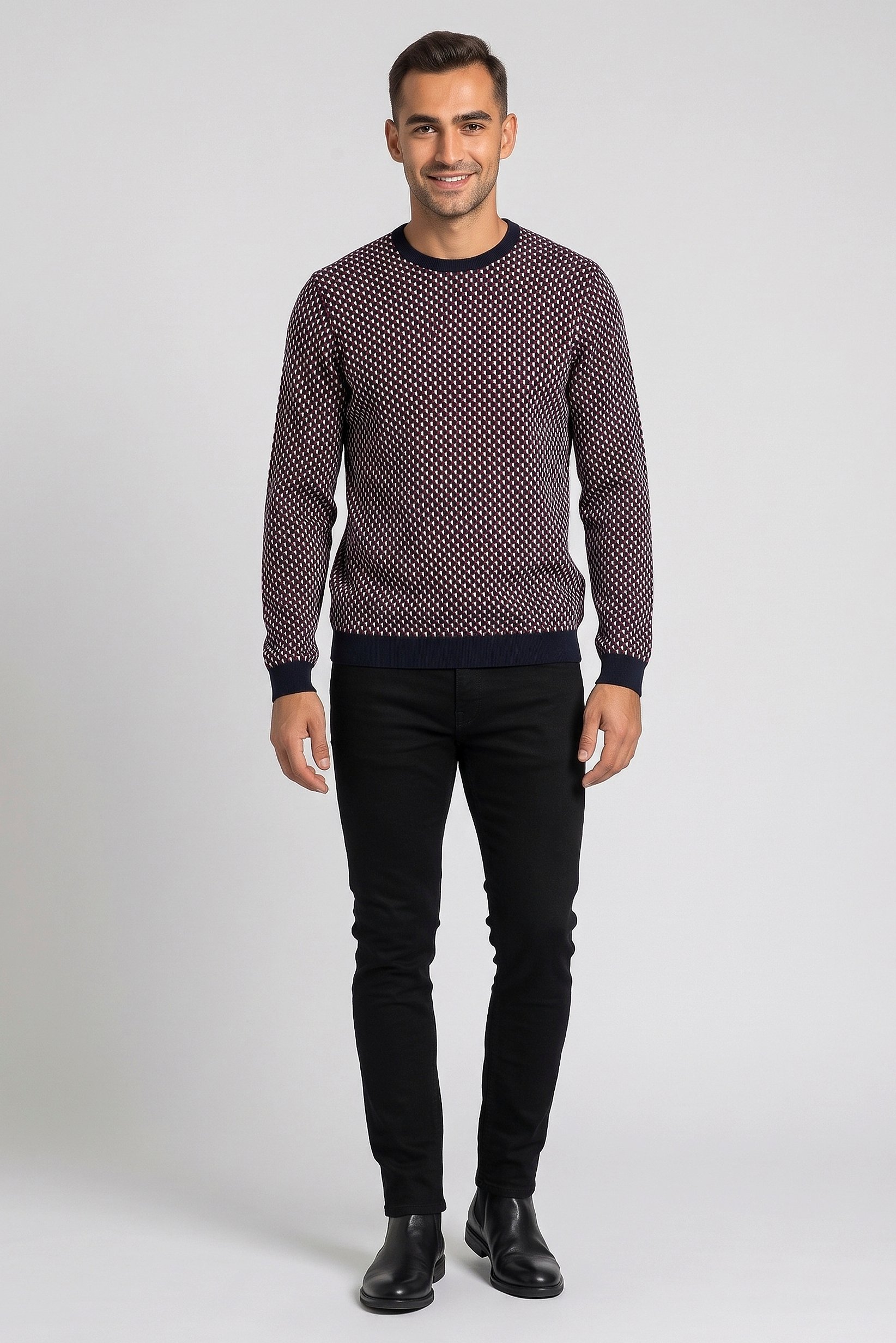 Emporio Armani Men Crew Neck Allover Print Sweater, Multicolor