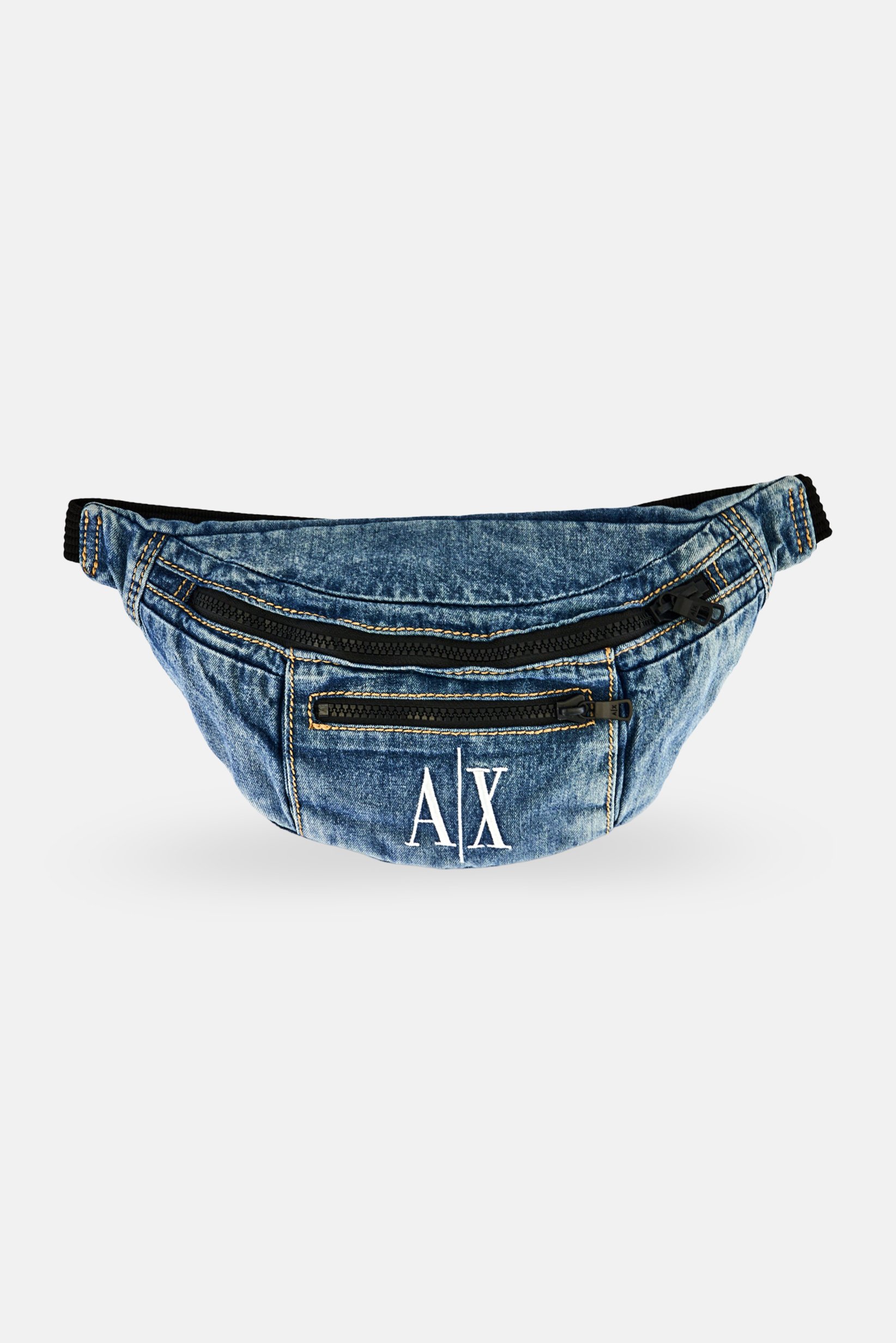 AX Armani Exchange Men Brand Logo Denim Fanny Pack, Blue