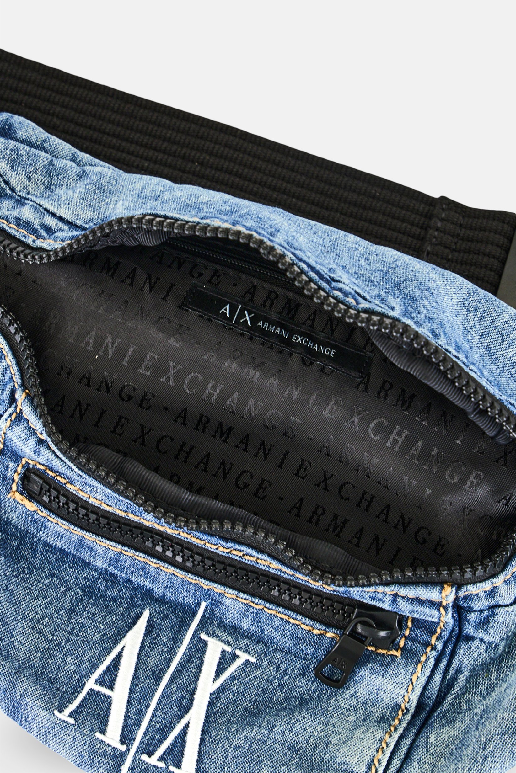 AX Armani Exchange Men Brand Logo Denim Fanny Pack, Blue