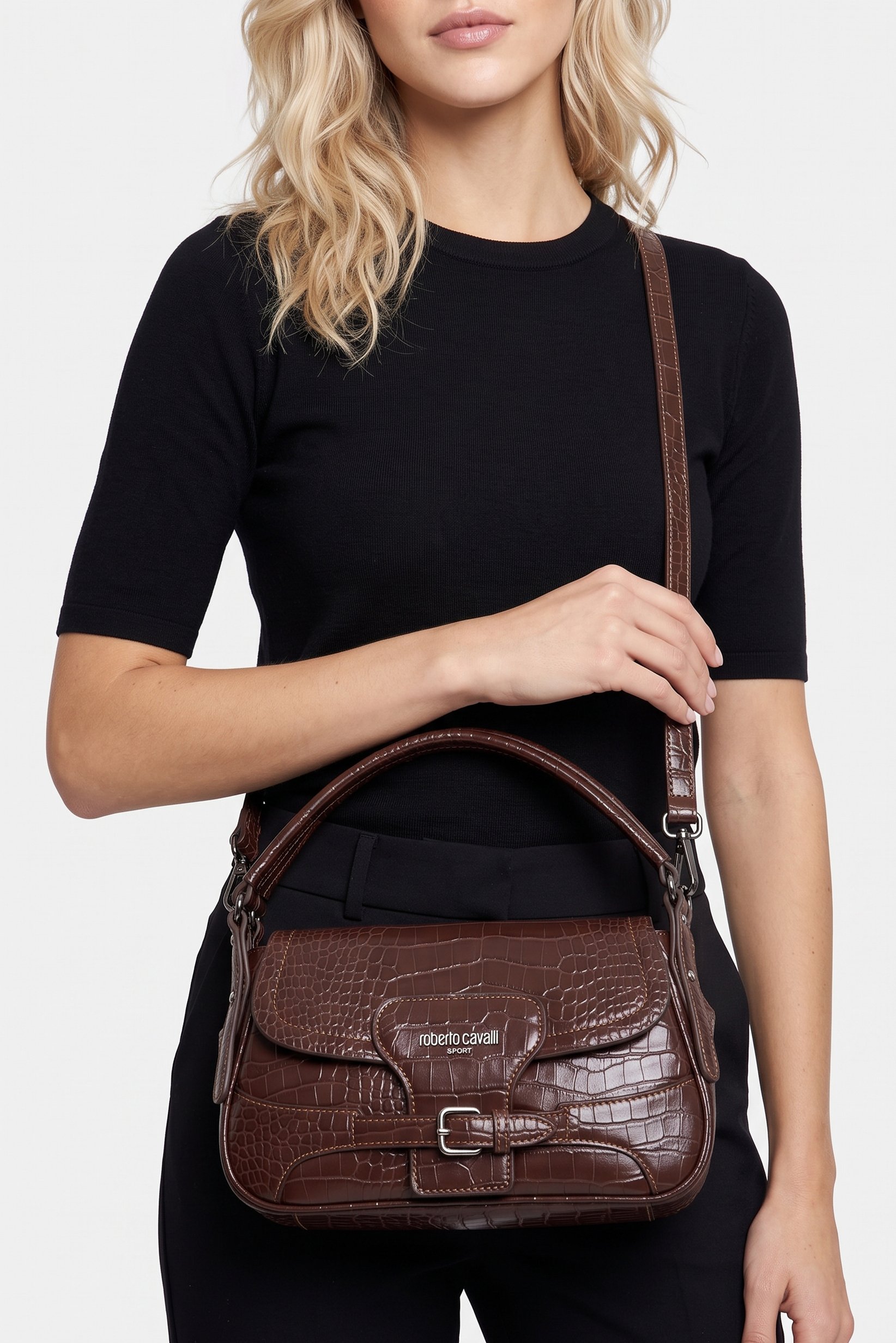 Women Snakeskin Handbag, Dark Brown