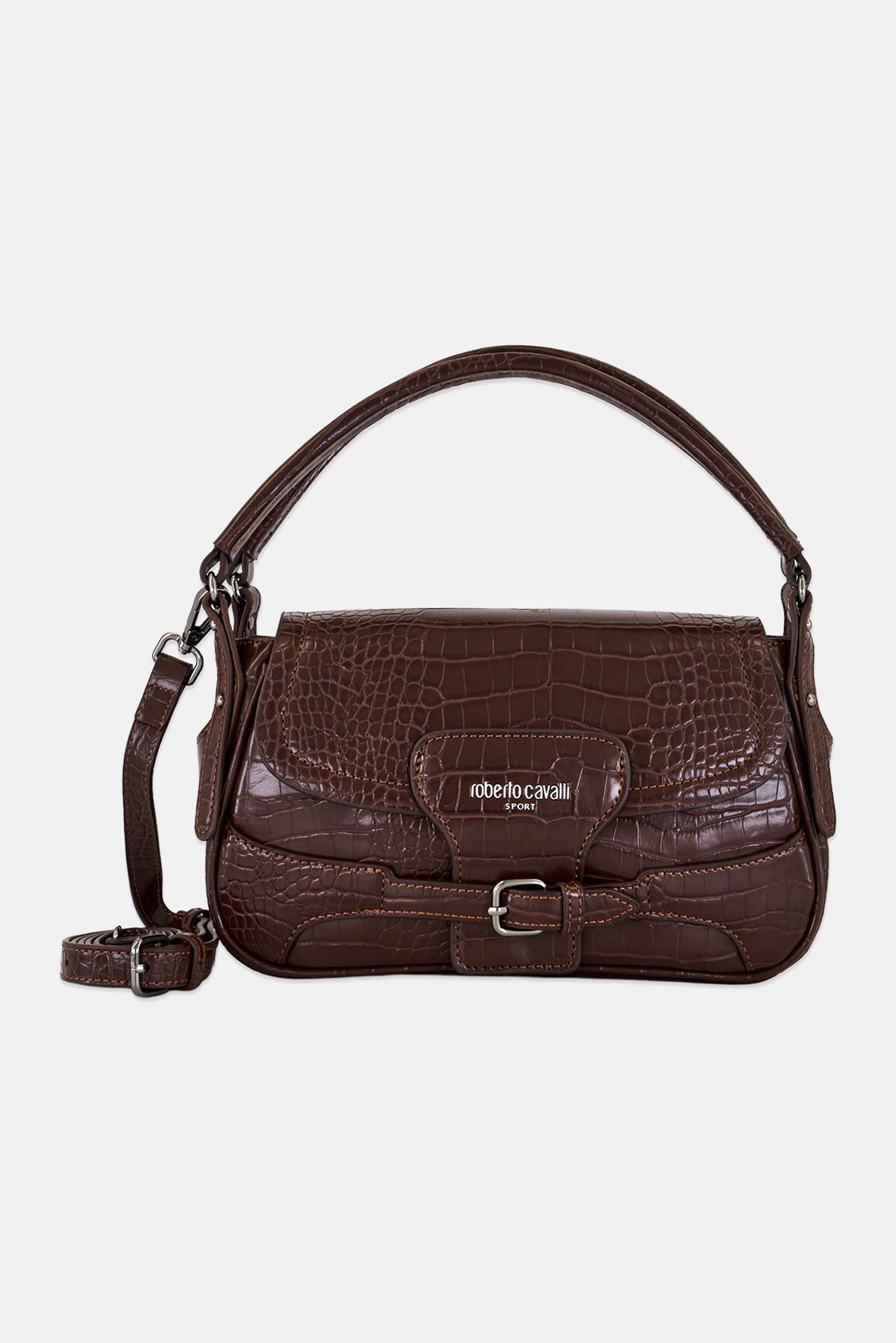Women Snakeskin Handbag, Dark Brown