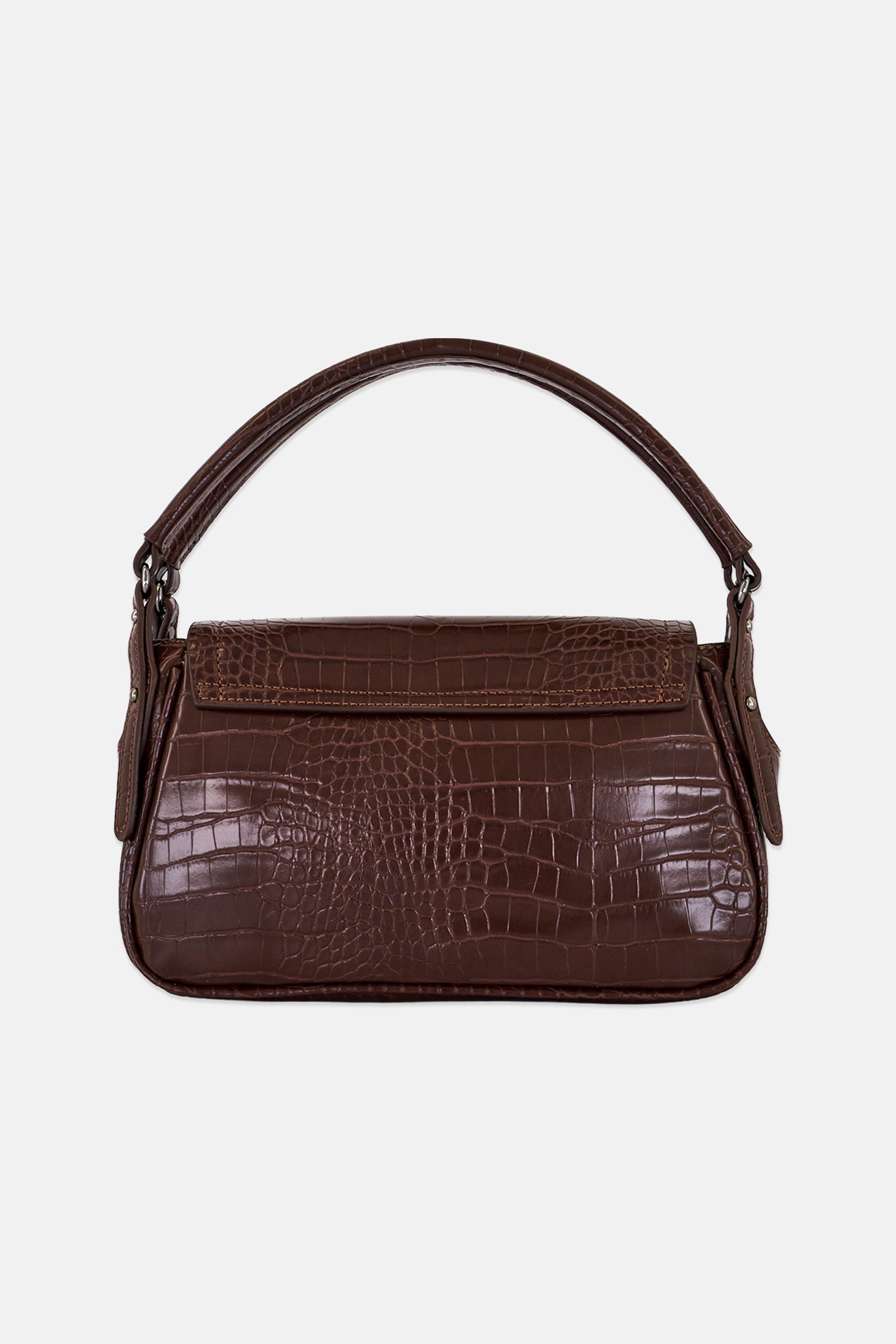 Women Snakeskin Handbag, Dark Brown