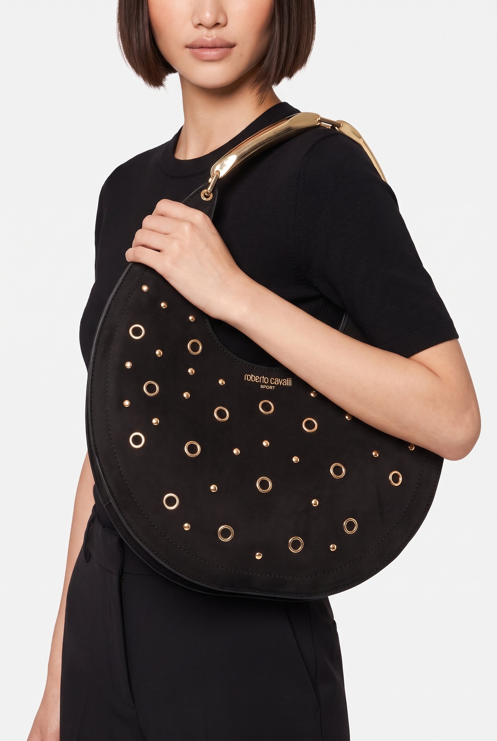 Women Brand Logo Handbag, Black