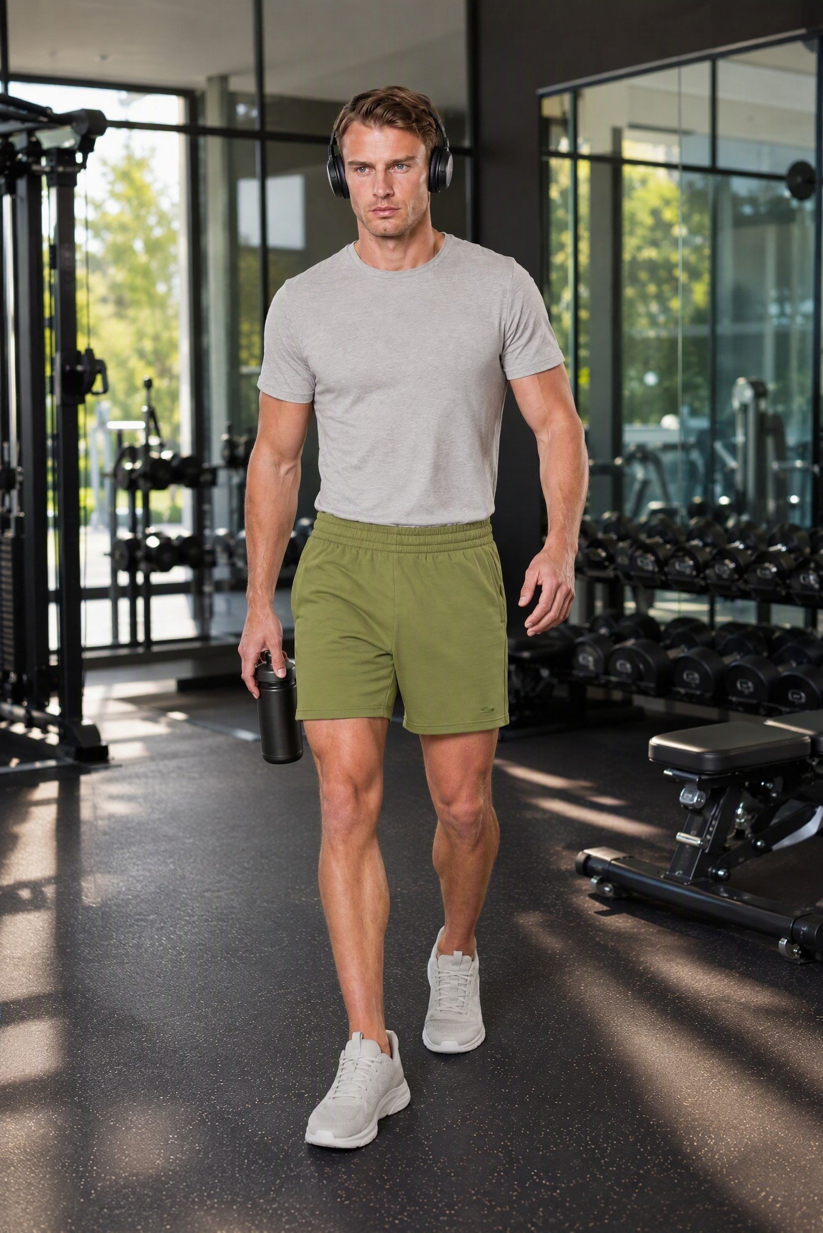 Men Regular Fit Training Shorts, Dark Olive