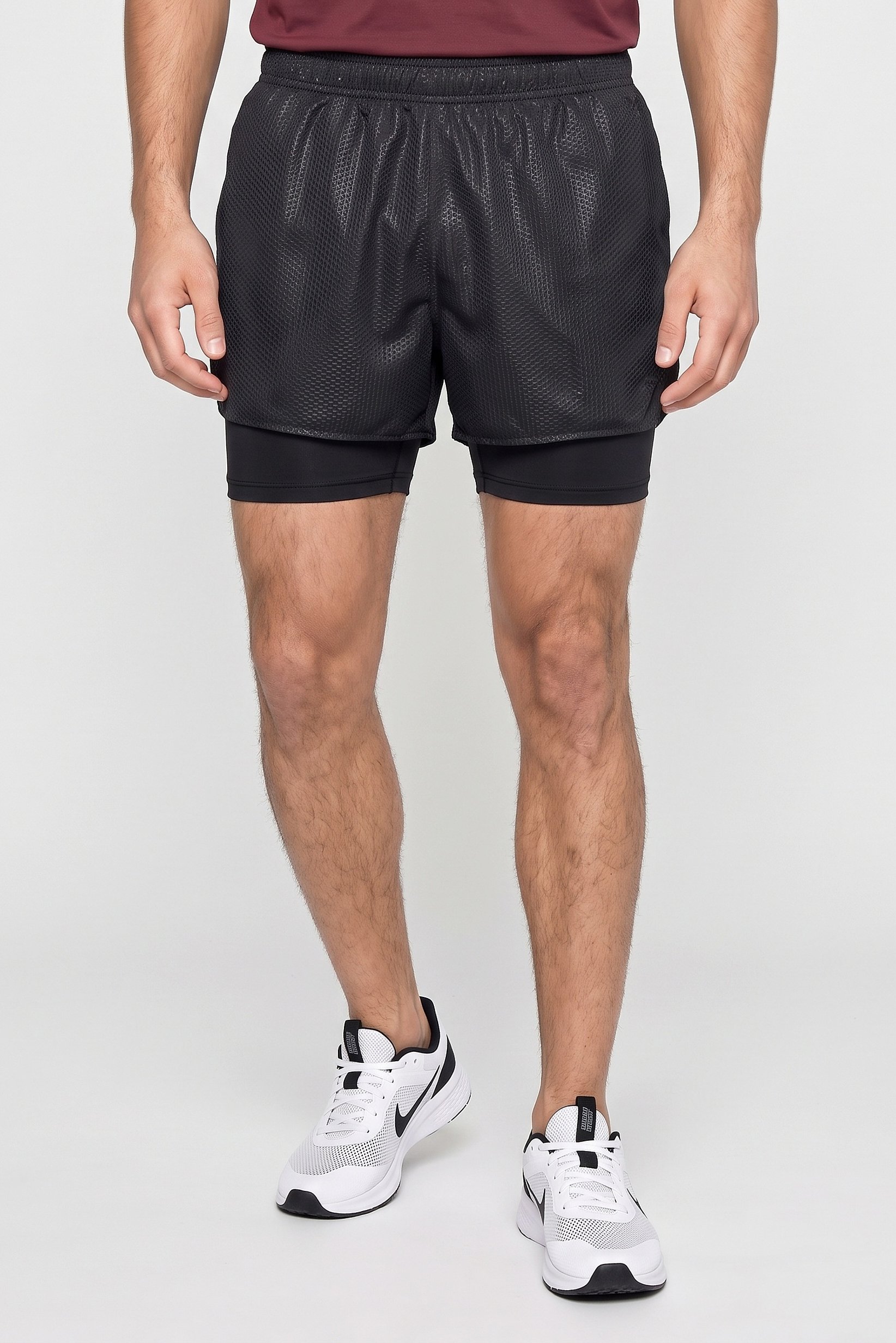 Men Performance Fit Training 2 in 1 Shorts, Black