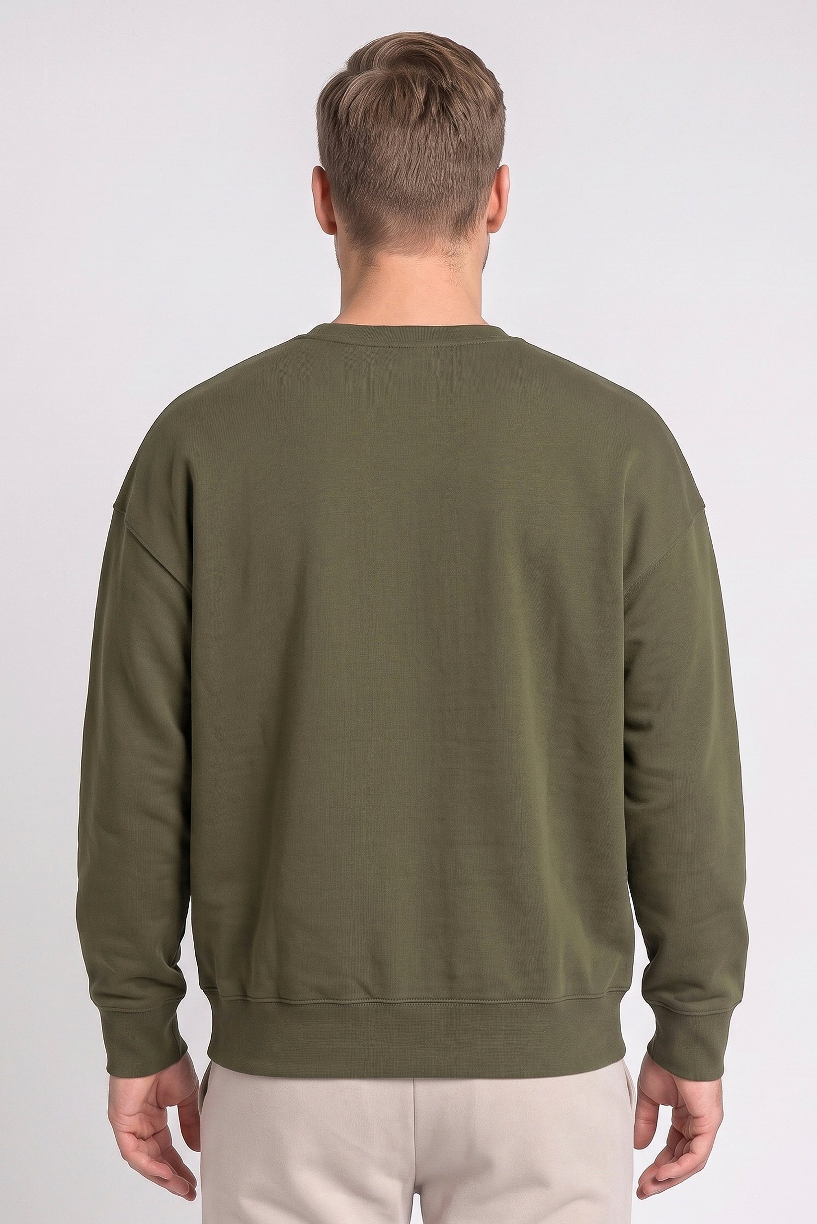 Men Crew Neck Long Sleeve Brand Logo Sweatshirt, Dark Olive