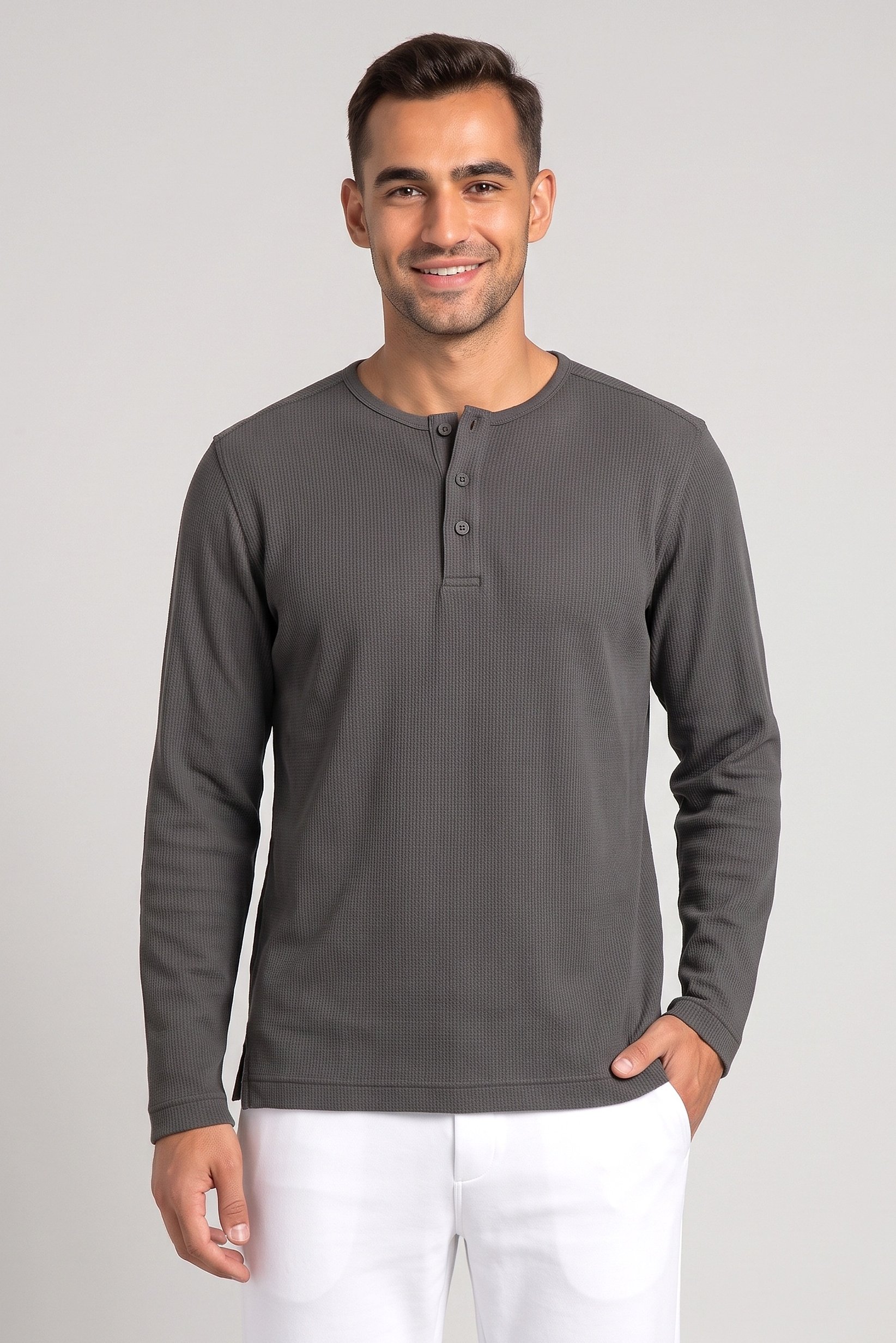 Men Regular Fit Long Sleeve Outdoor T-Shirt, Grey