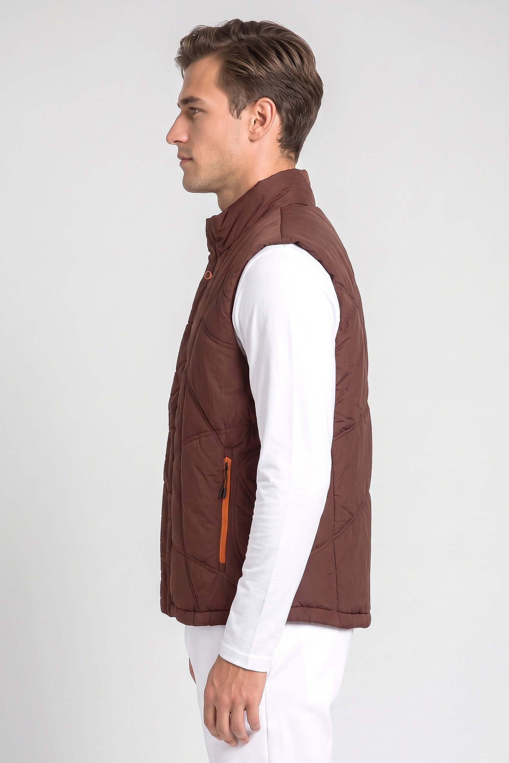 Men Performance Fit Sleeveless Outdoor Vest Jacket, Dark Burgundy