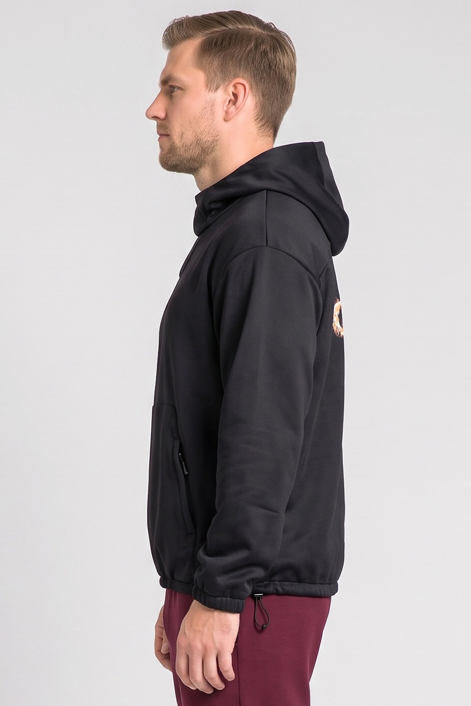 Men Baggy Fit Long Sleeve Outdoor Hoodie, Black