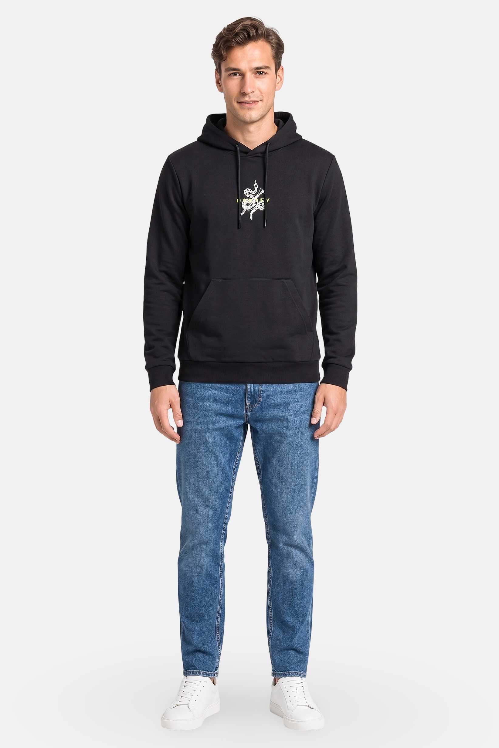 Men Long Sleeve Embroidered Logo Hoodie, Black