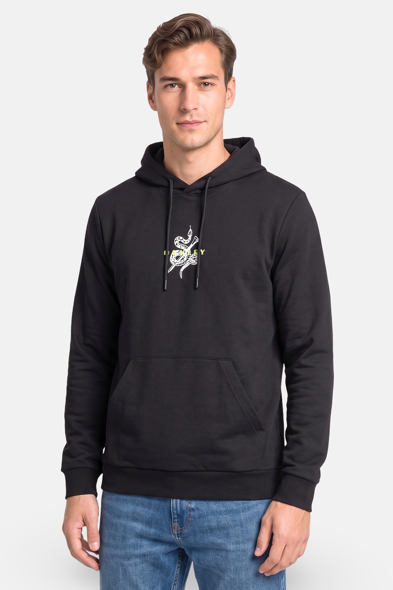 Men Long Sleeve Embroidered Logo Hoodie, Black