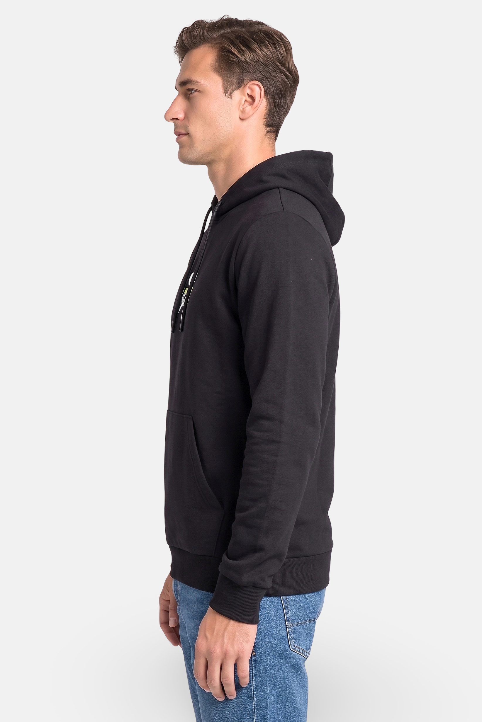 Men Long Sleeve Embroidered Logo Hoodie, Black