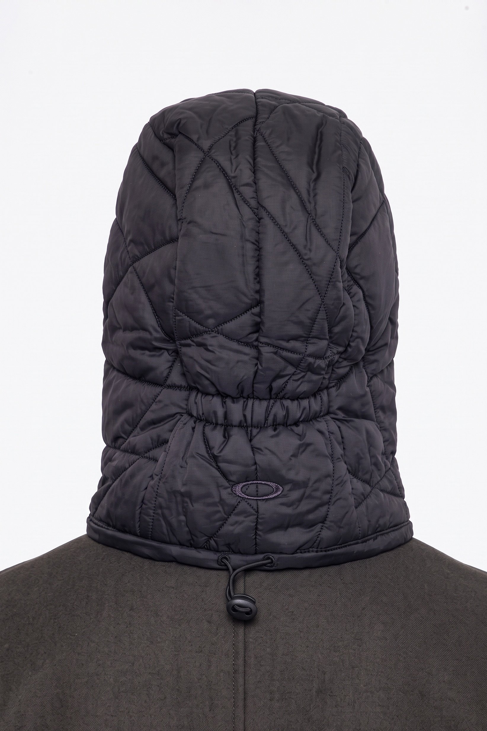 Men Embroidered Logo  Puff Hood Beanie, Black