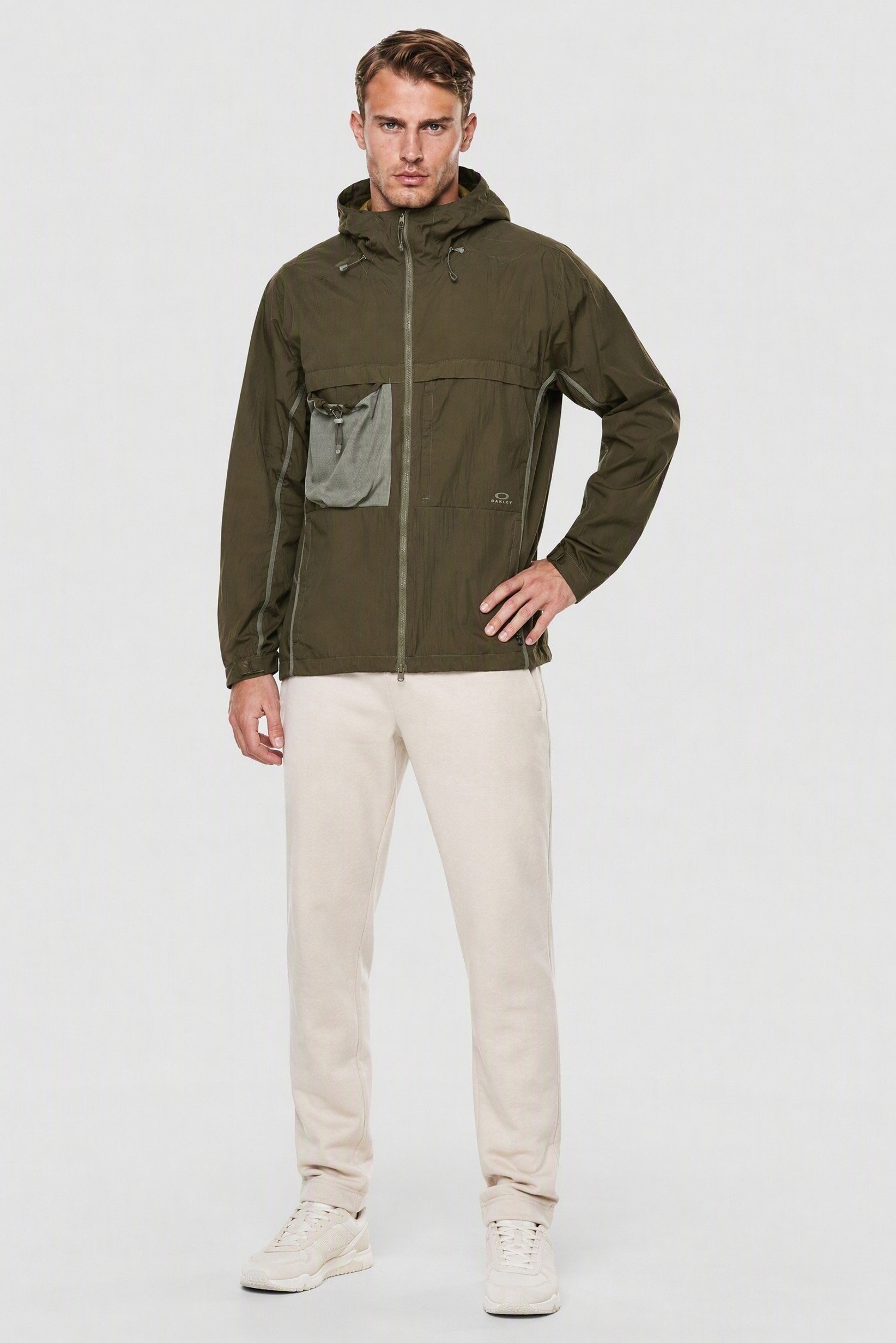 Men Performance Fit Long Sleeve Windbreaker Outdoor Jacket, Olive