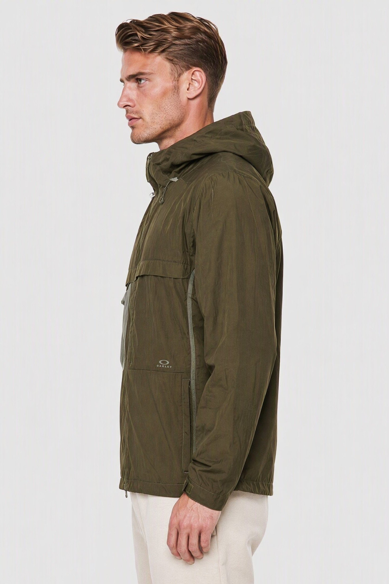 Men Performance Fit Long Sleeve Windbreaker Outdoor Jacket, Olive