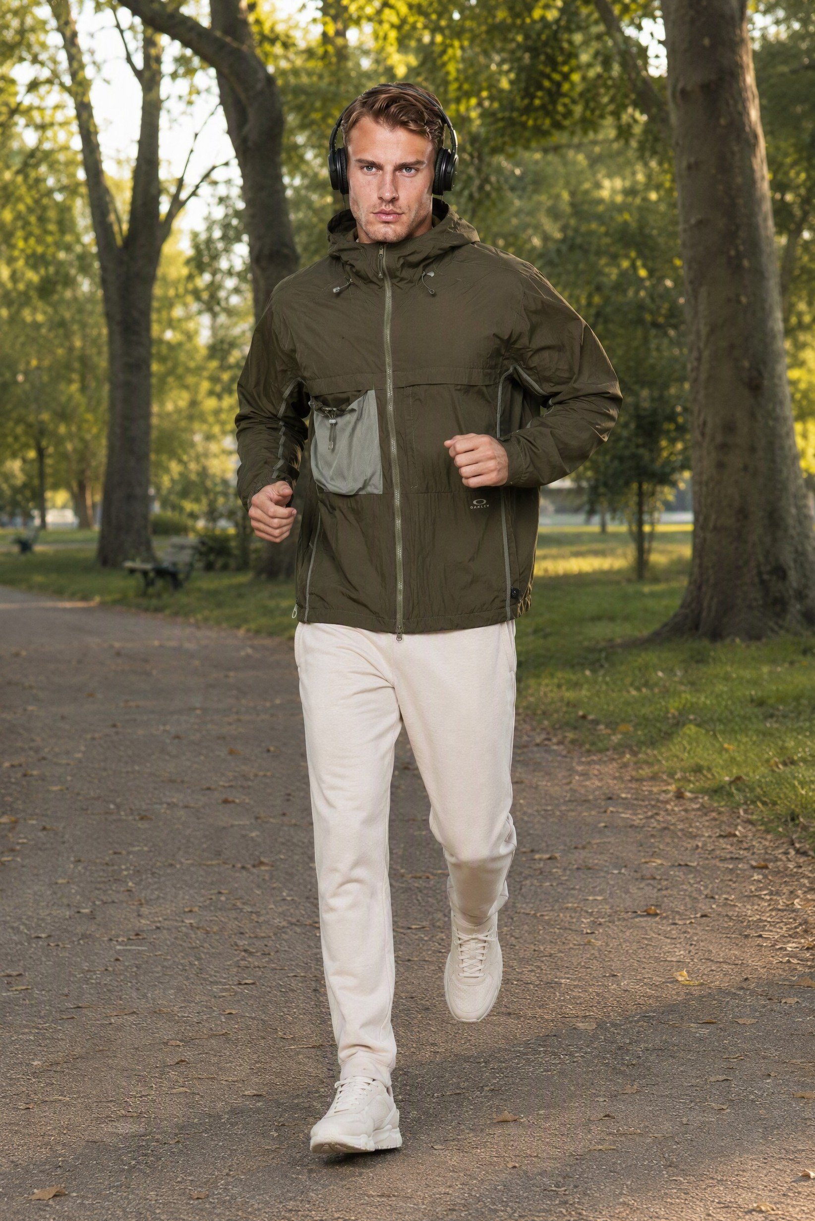 Men Performance Fit Long Sleeve Windbreaker Outdoor Jacket, Olive