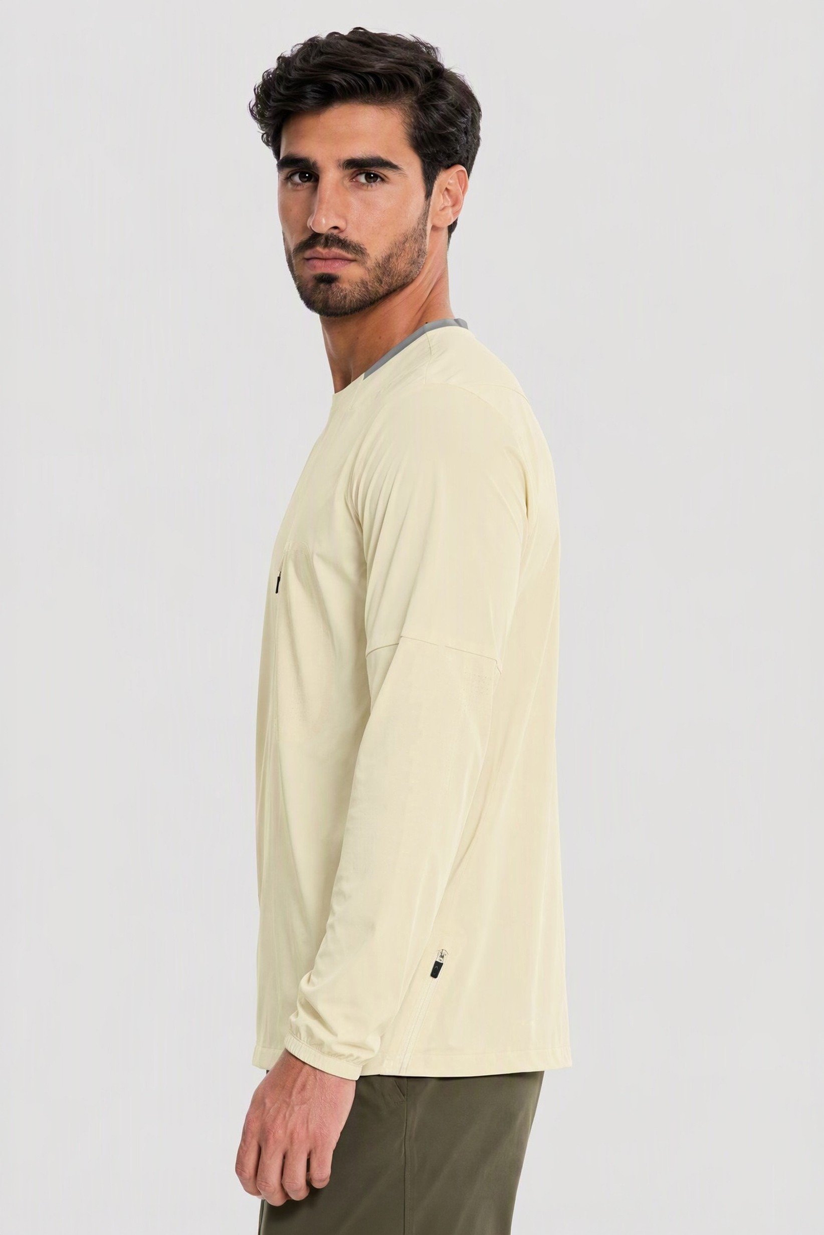 Men Performance Fit Long Sleeve Training T-Shirt, Cream