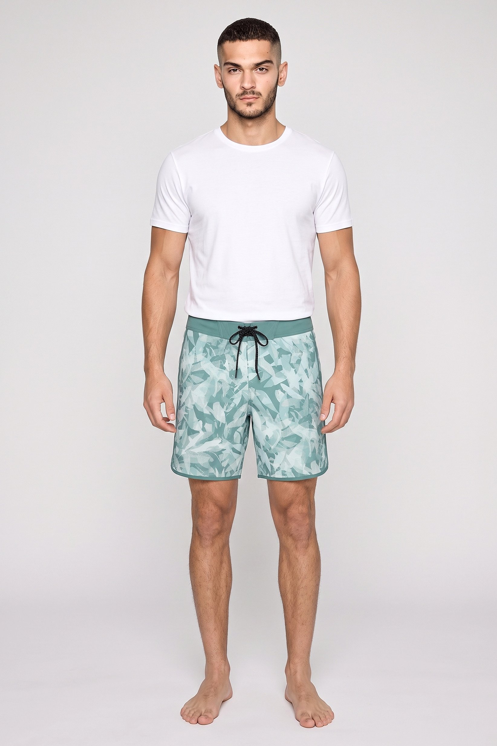 Men Drawstring Allover Print Board Shorts, Multicolor