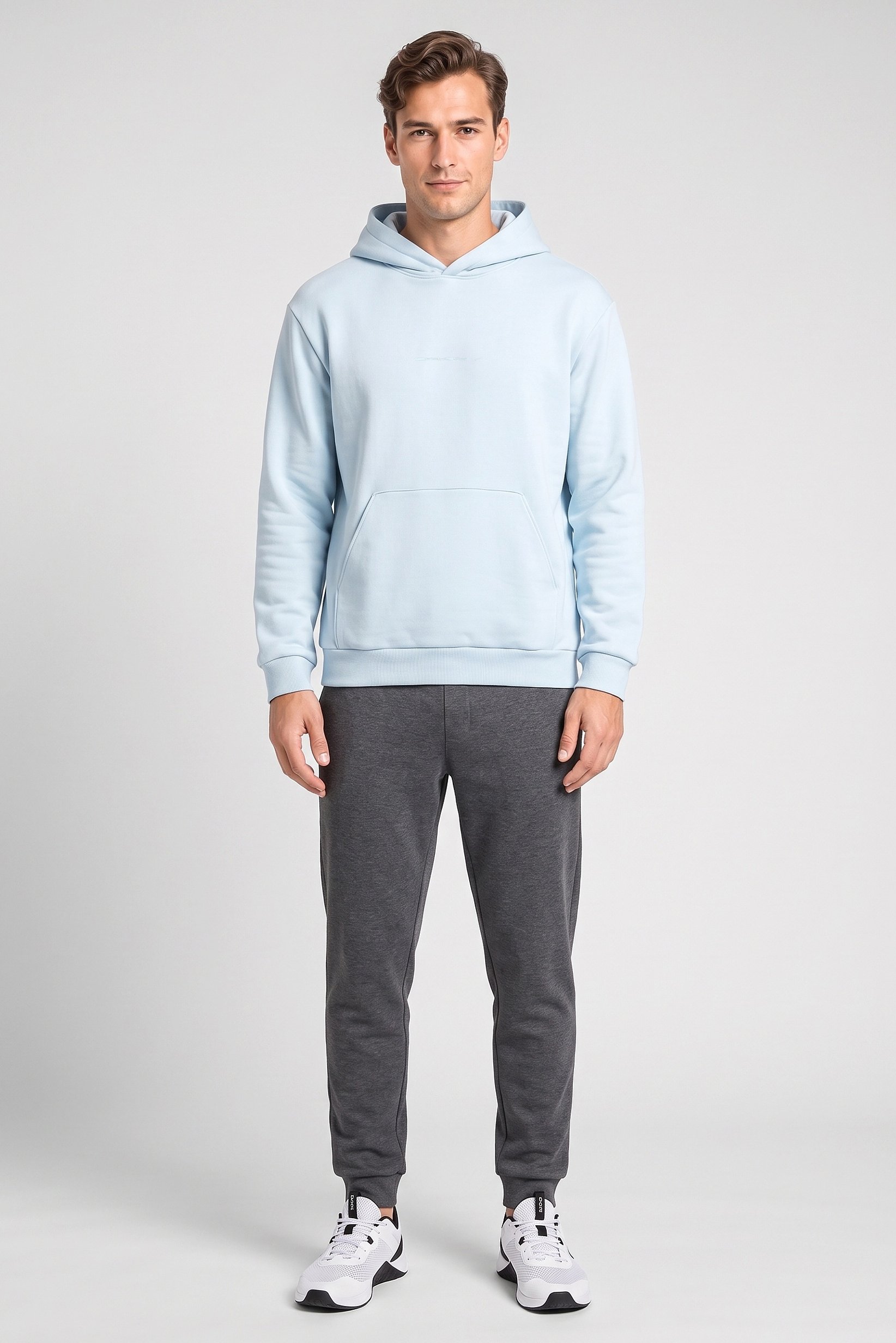 Men Relaxed Fit Long Sleeve Outdoor Hoodie, Light Blue