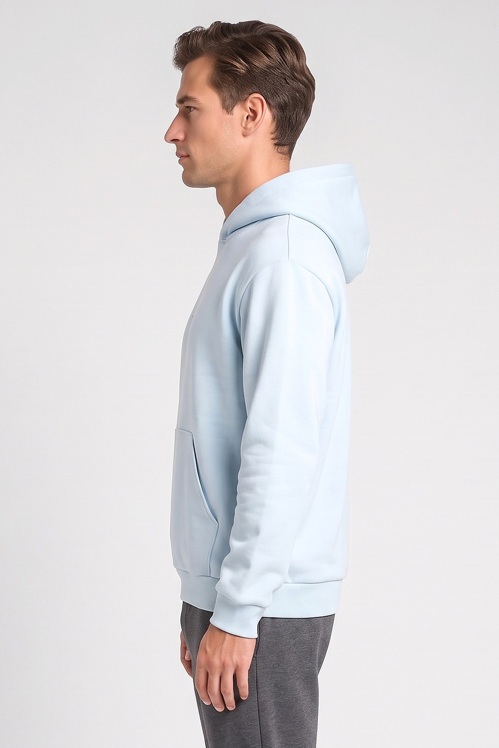 Men Relaxed Fit Long Sleeve Outdoor Hoodie, Light Blue