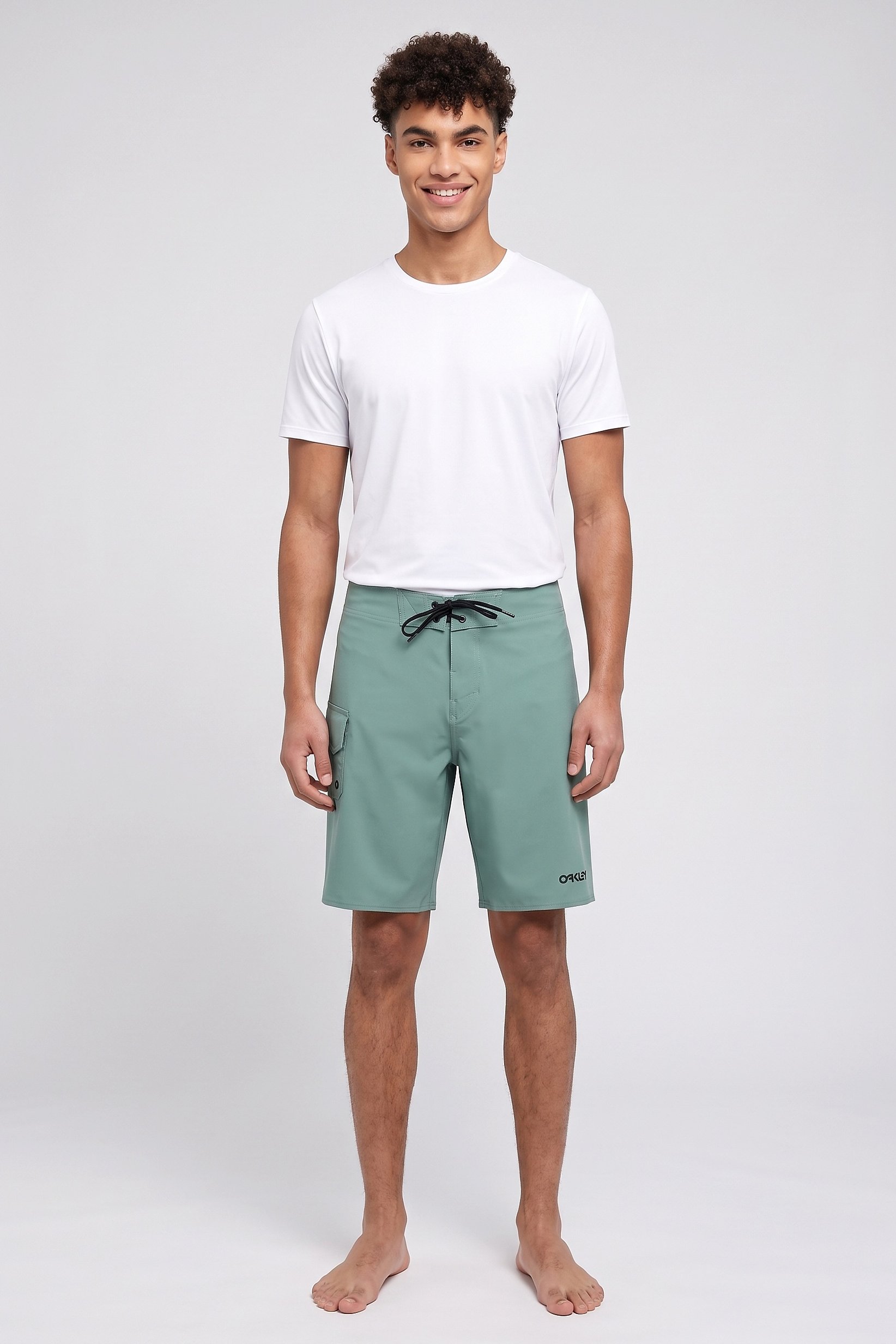 Men Drawstring Brand Logo Board Shorts, Sage