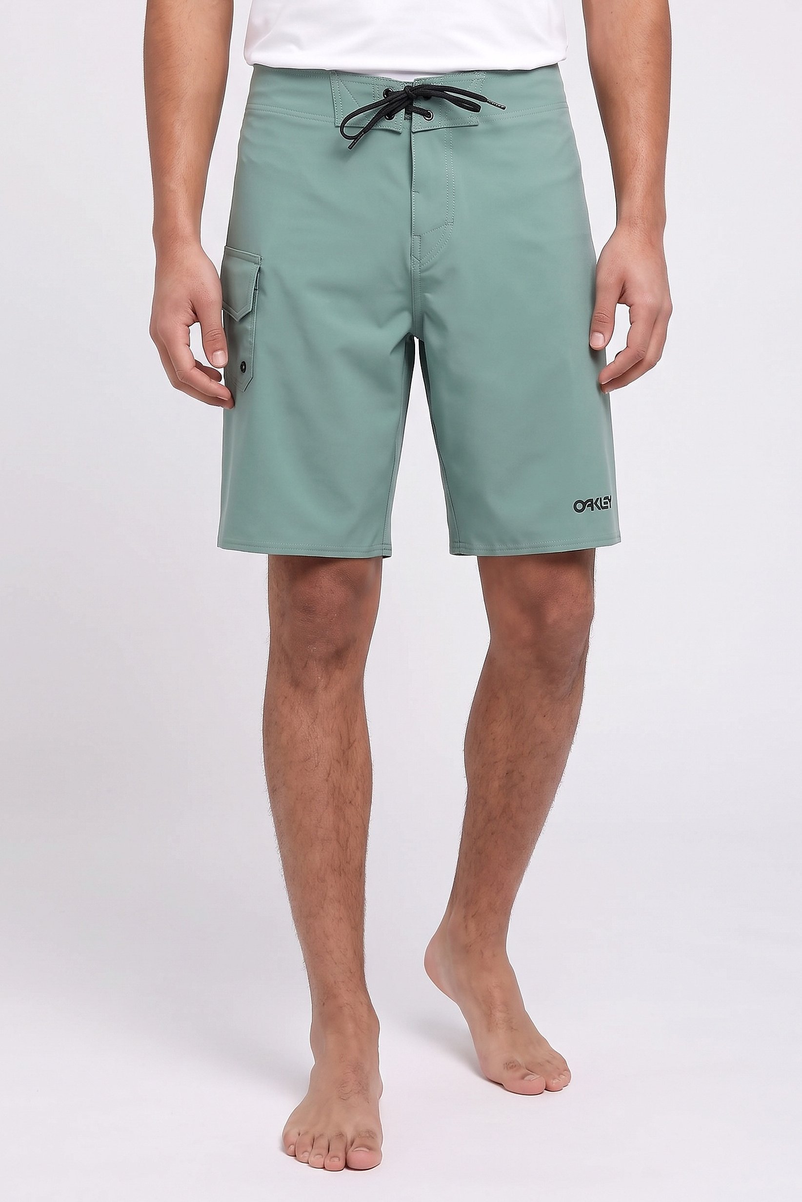 Men Drawstring Brand Logo Board Shorts, Sage