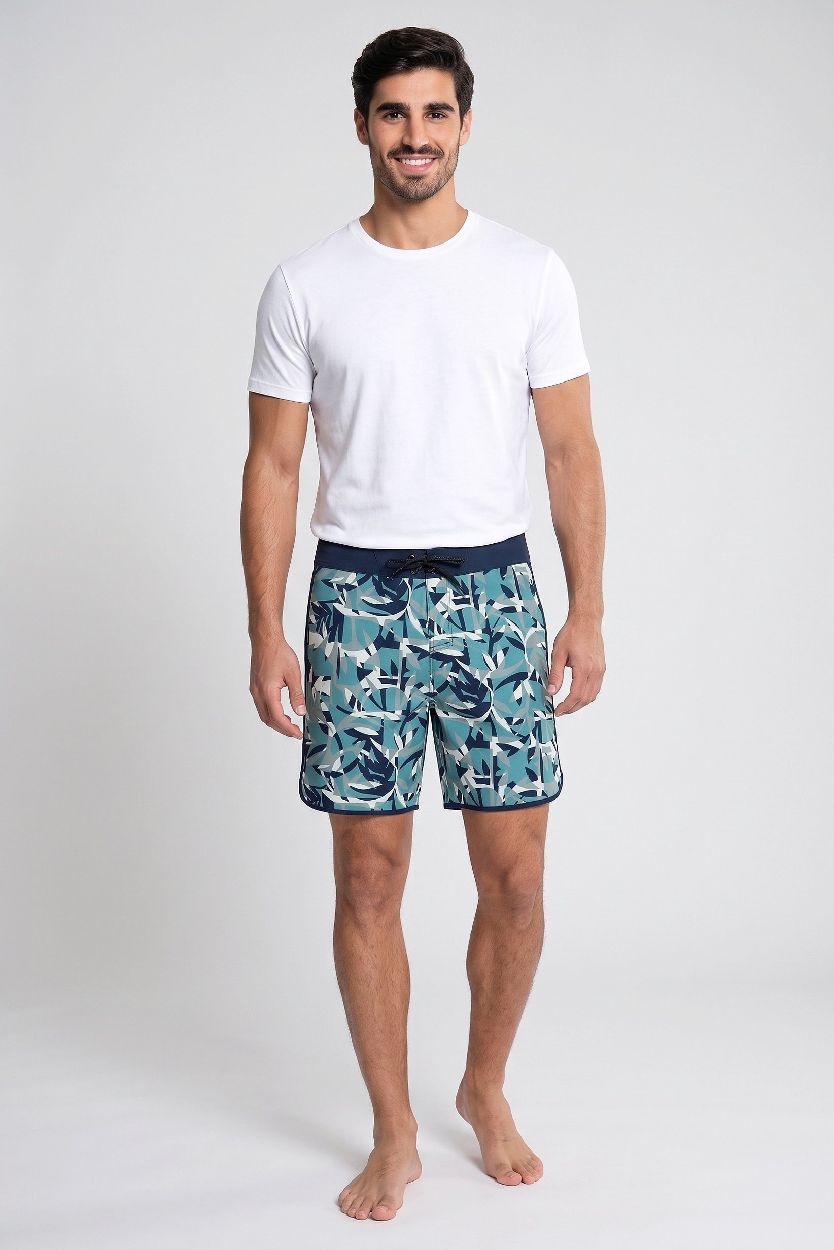 Men Drawstring Allover Print Board Shorts, Multicolor