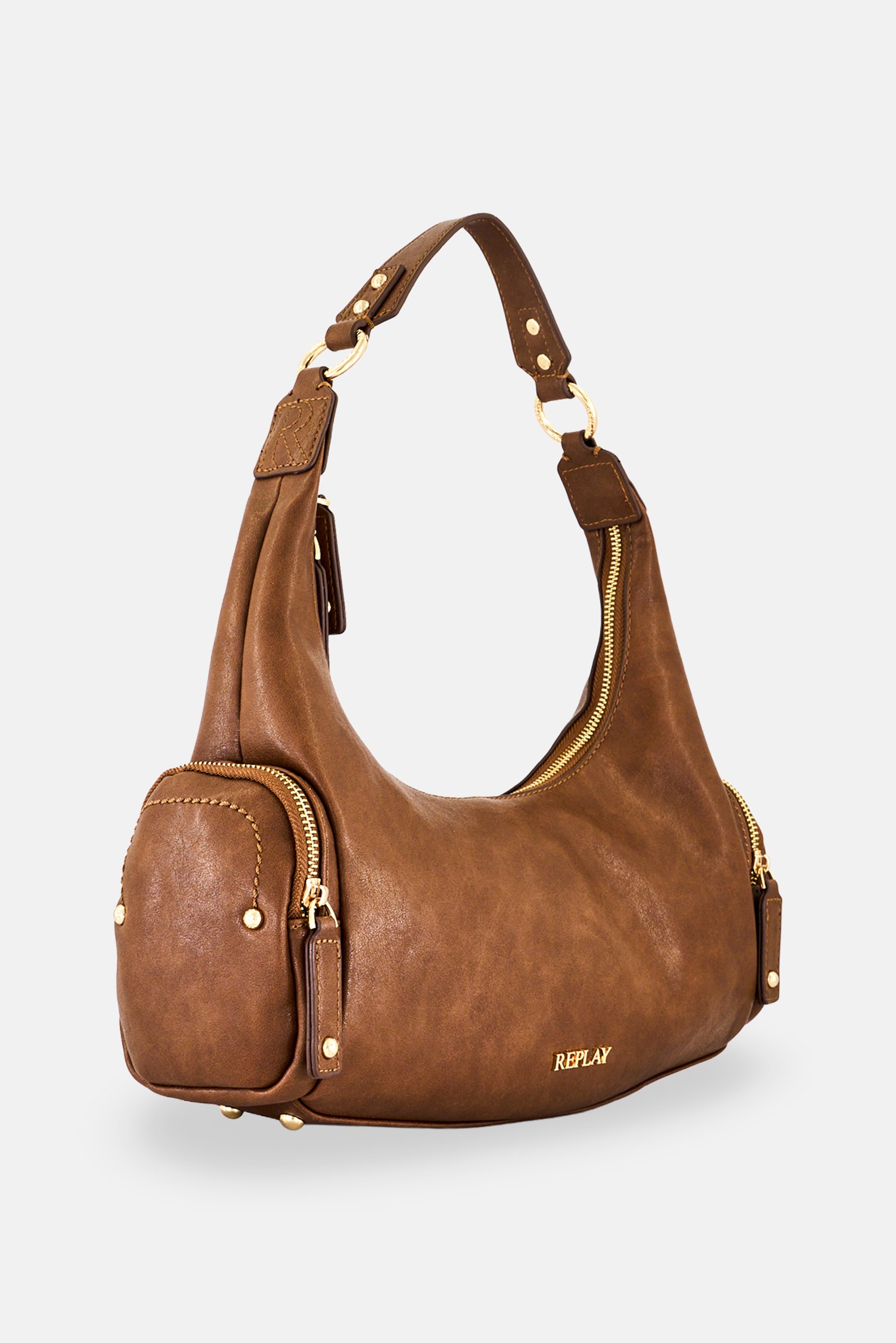 Women Brand Logo Shoulder Bag, Brown