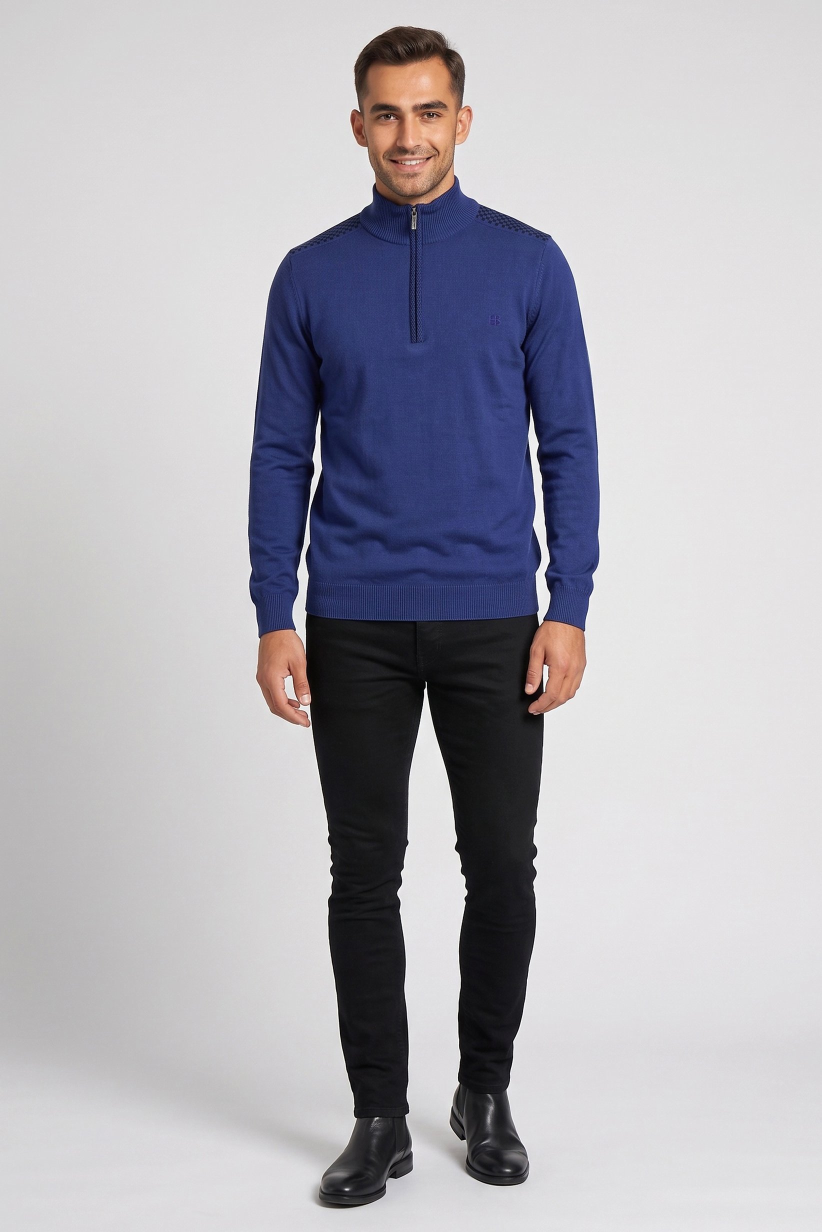 Harmont And Blaine Jeans Men High Neck Embroidered Logo Sweater, Navy