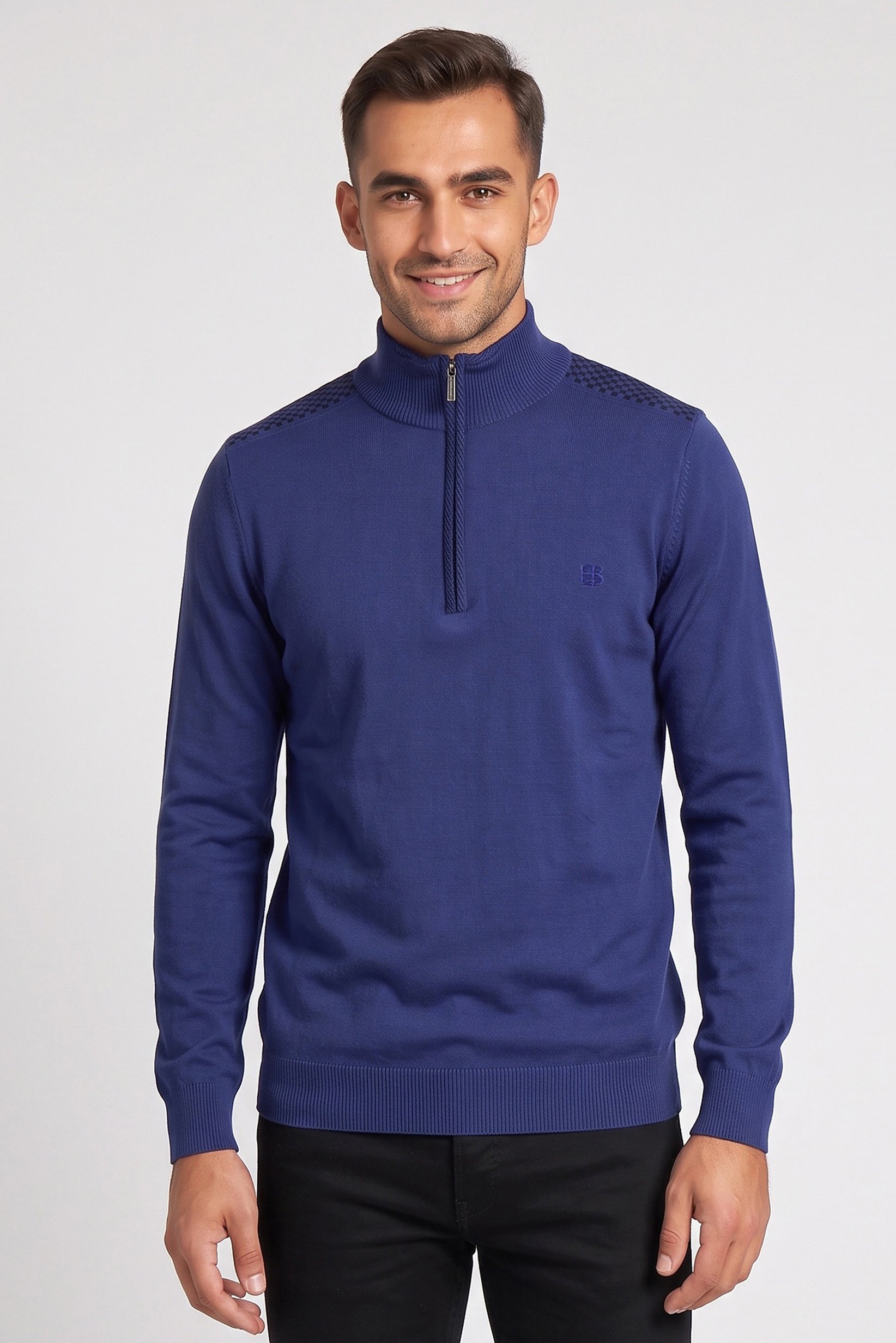 Harmont And Blaine Jeans Men High Neck Embroidered Logo Sweater, Navy