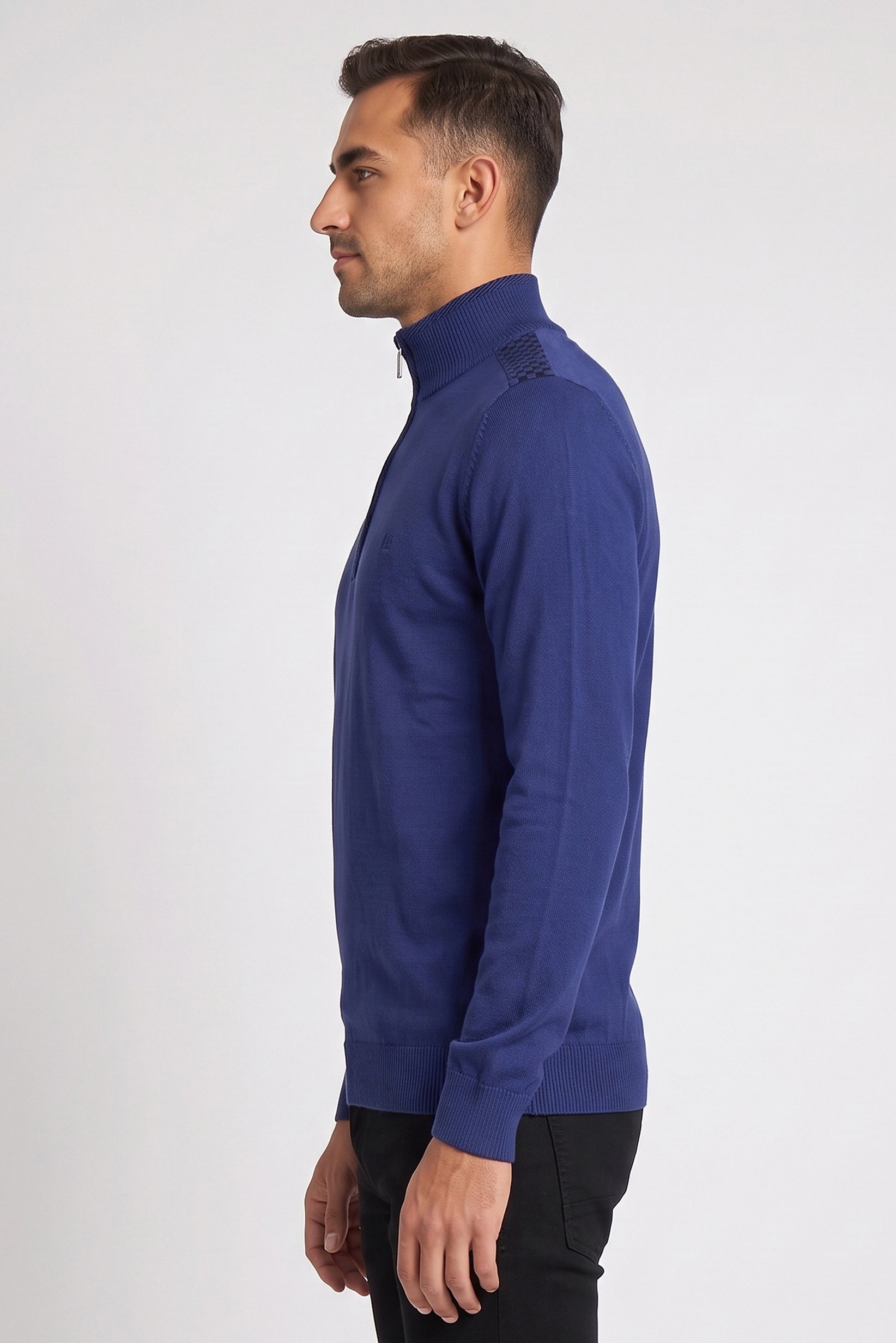 Harmont And Blaine Jeans Men High Neck Embroidered Logo Sweater, Navy