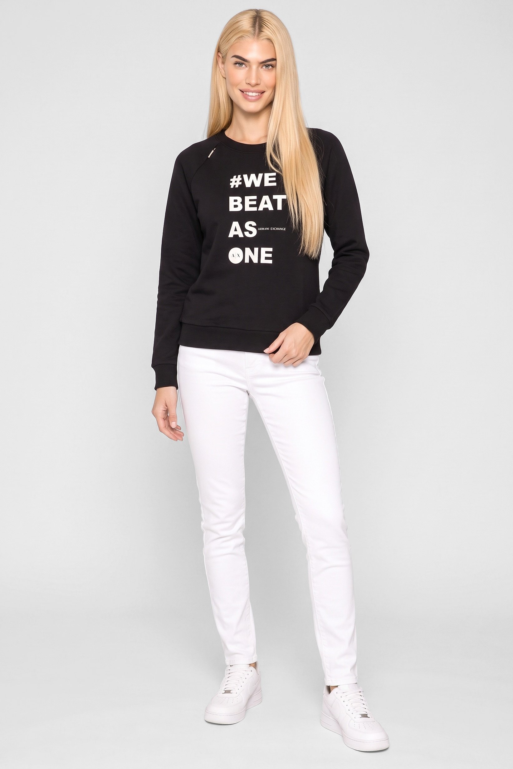 AX Armani Exchange Women Crew Neck Graphic Print Long Sleeve Sweatshirt, Black