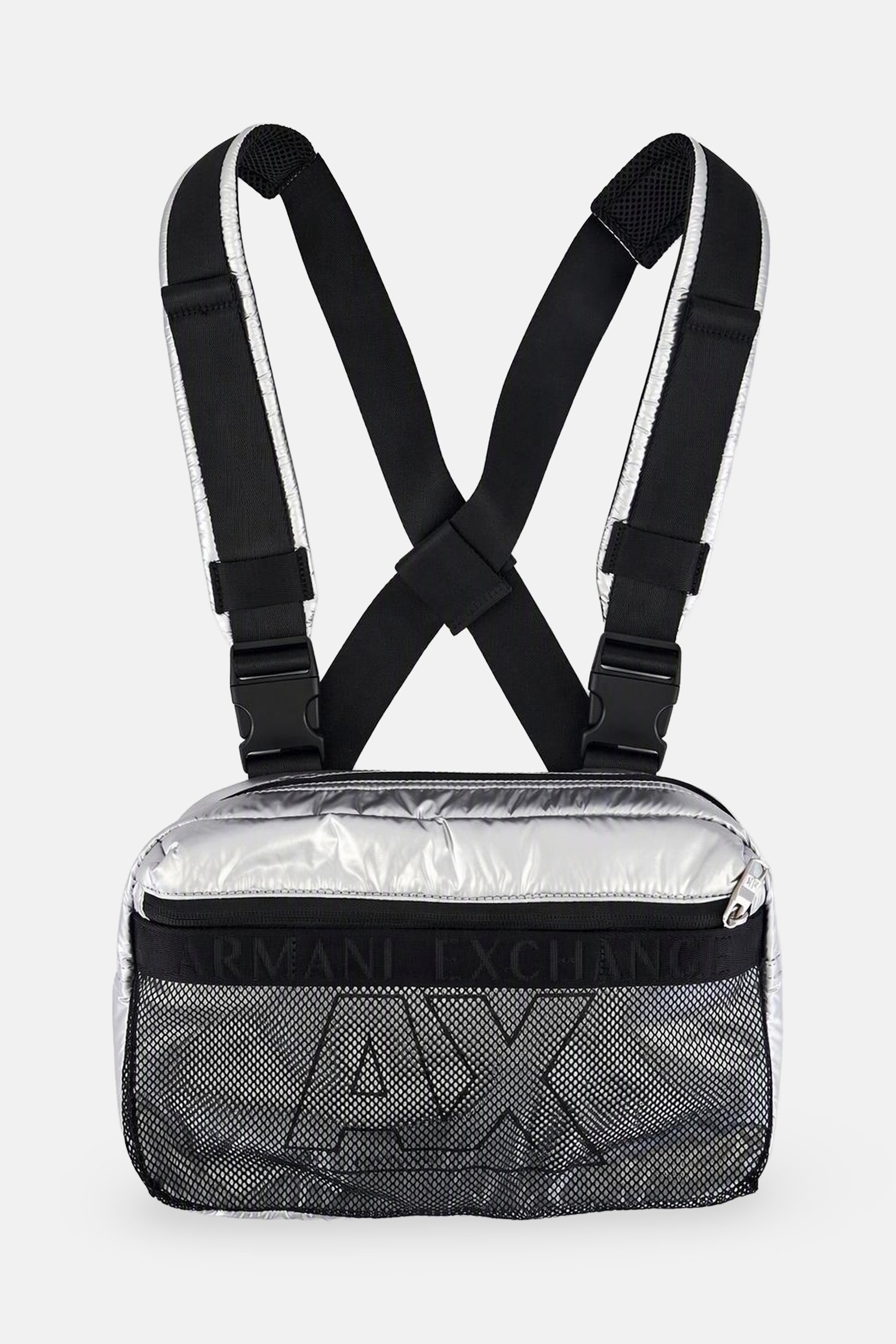 Armani Exchange Men Brand Logo Backpack, Silver