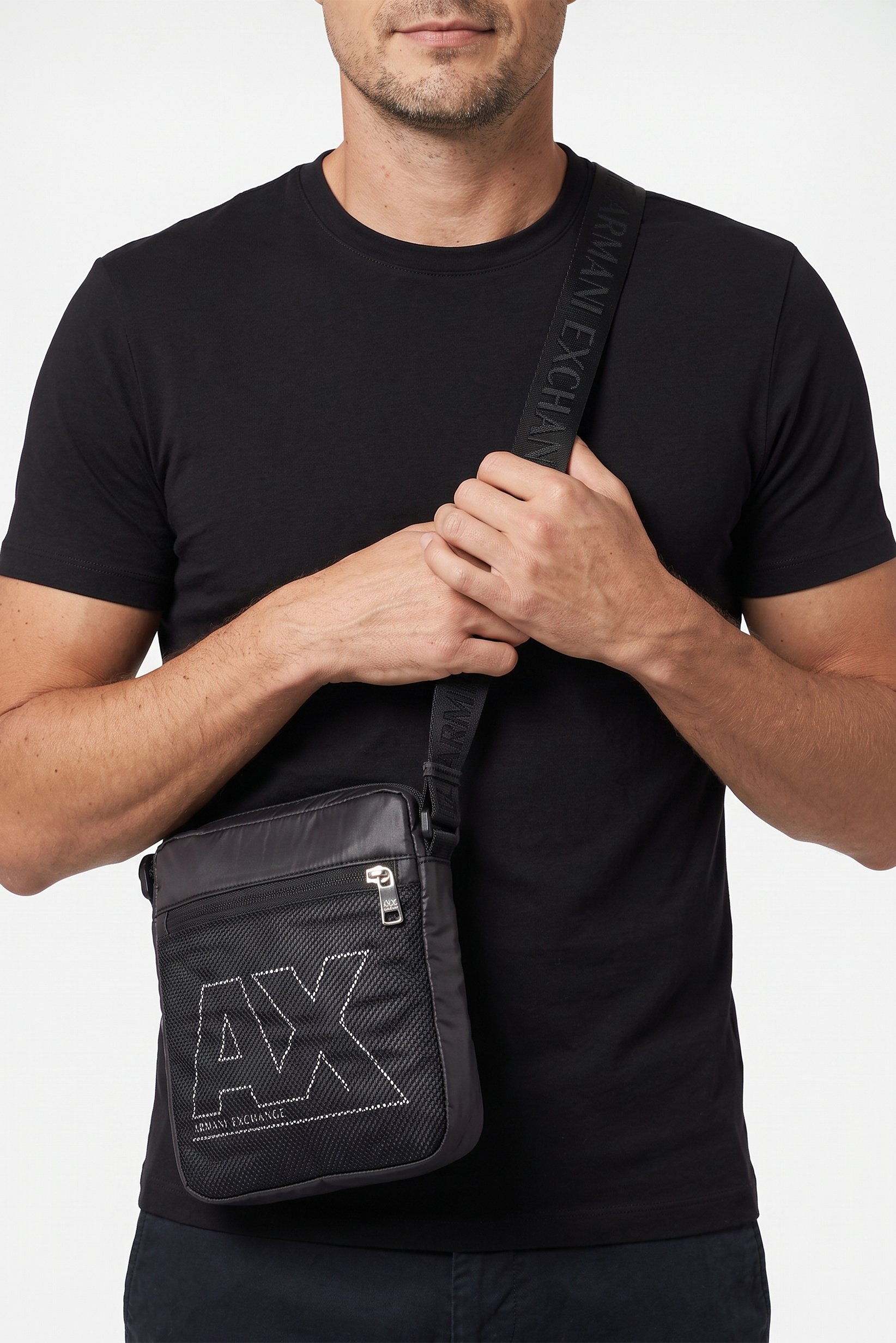 AX Armani Exchange Men Brand Logo Cross Body Bag, Black