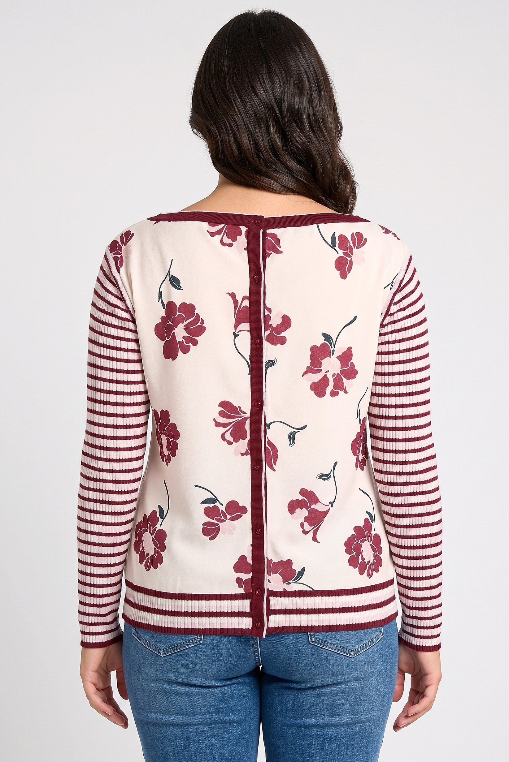 Women Boat Neck Long Sleeve Floral Print Top, Multicolor