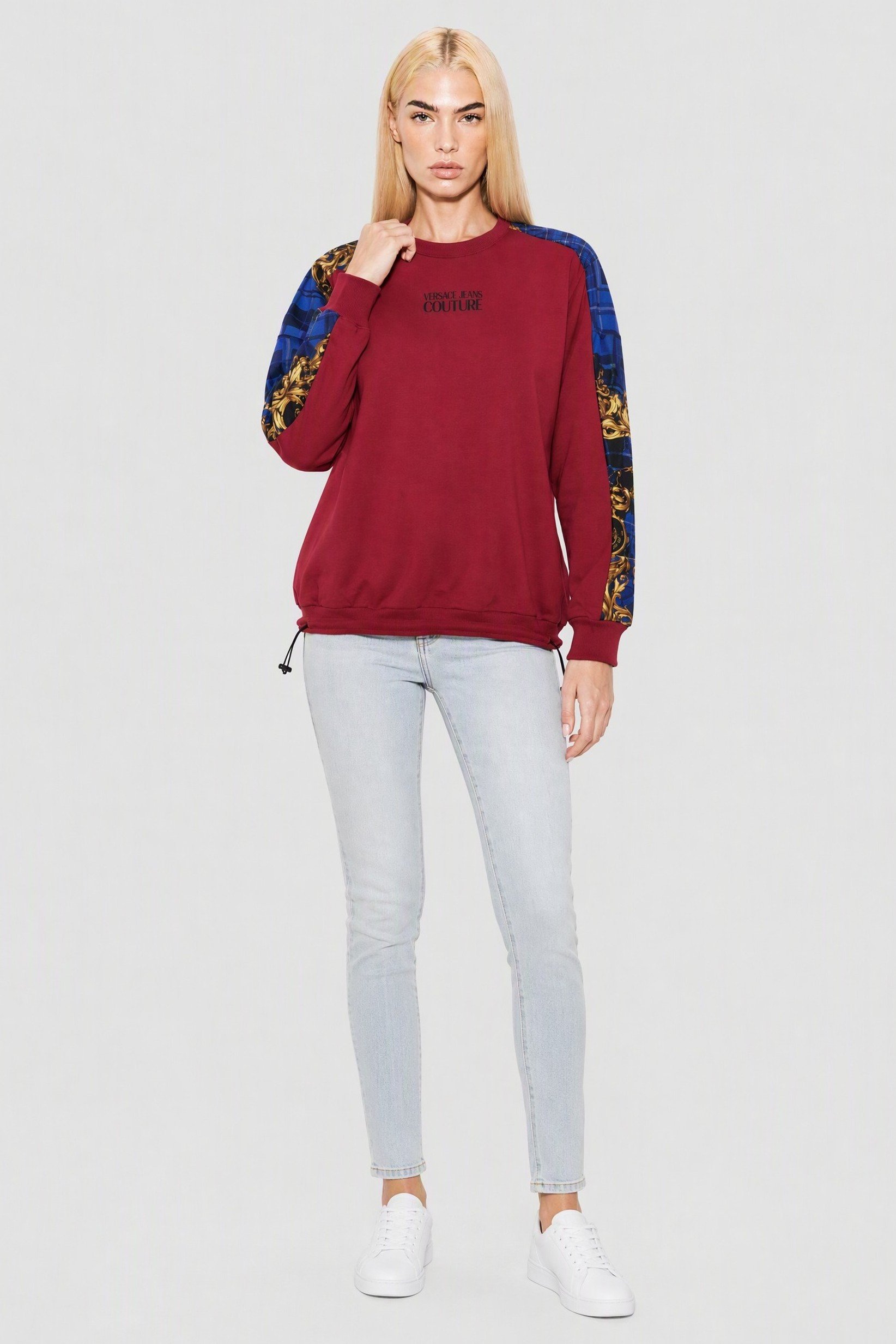Women Crew Neck Graphic Print Long Sleeve Sweatshirt, Maroon