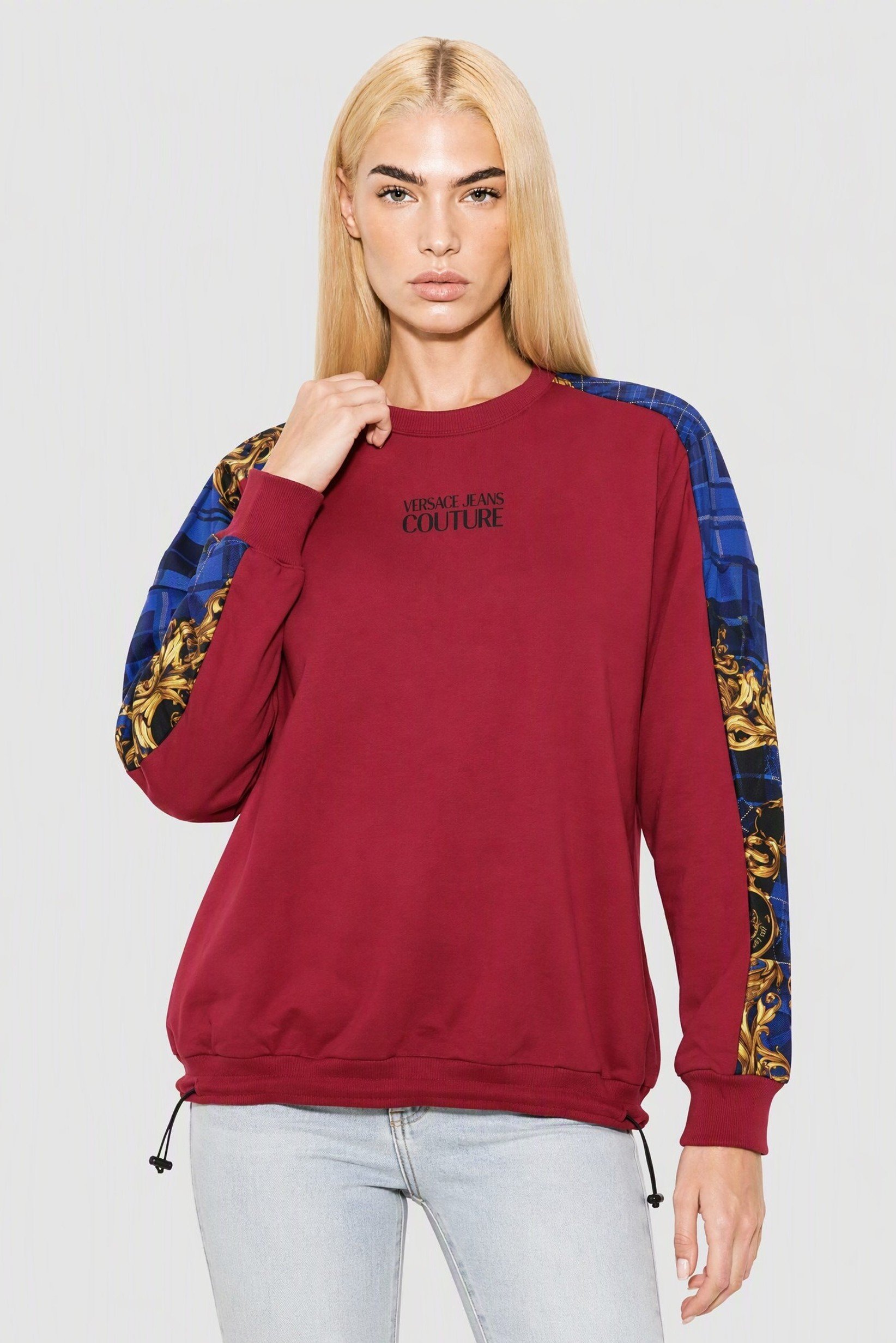 Women Crew Neck Graphic Print Long Sleeve Sweatshirt, Maroon