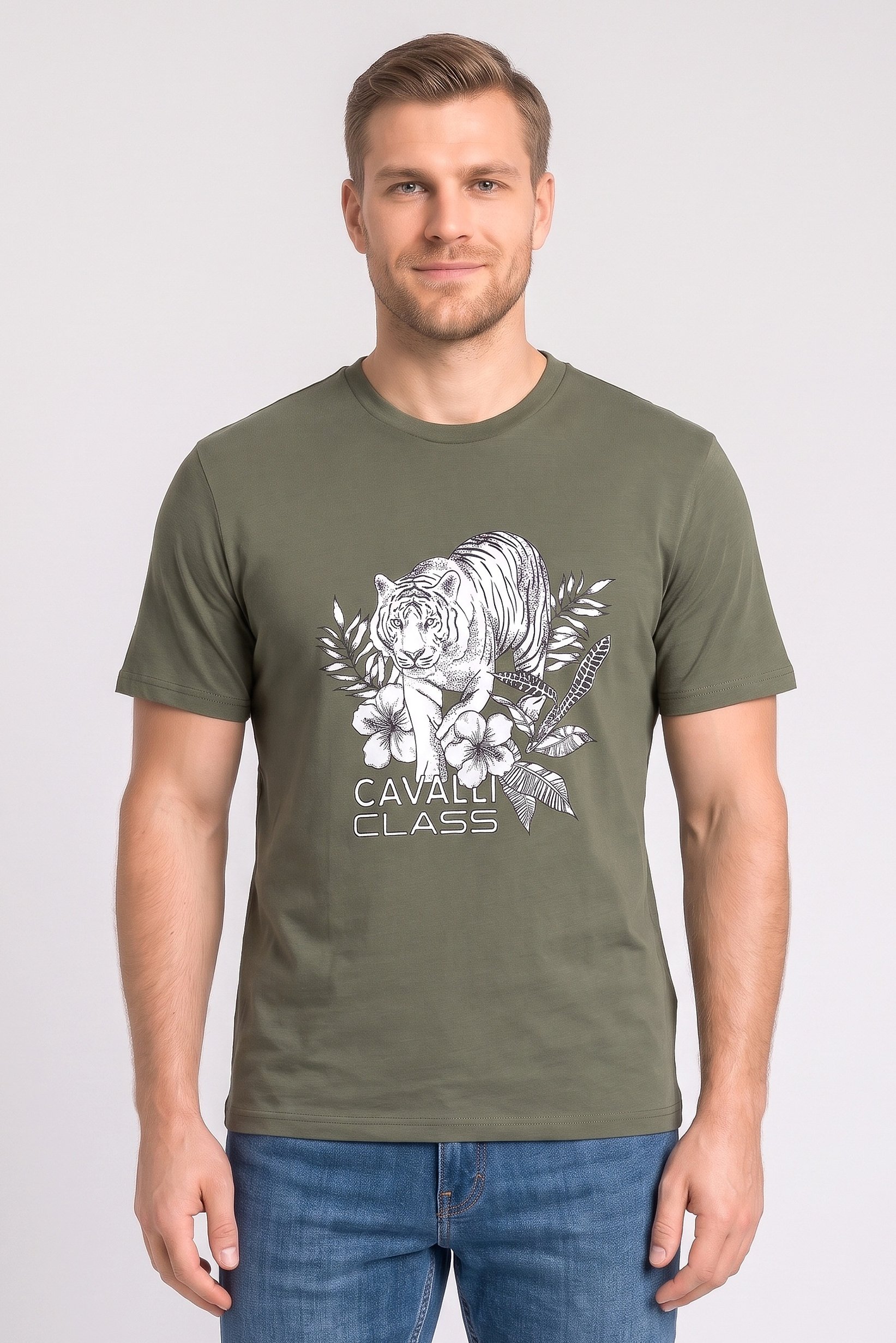 Men Crew Neck Graphic Print Short Sleeve T-Shirt, Olive