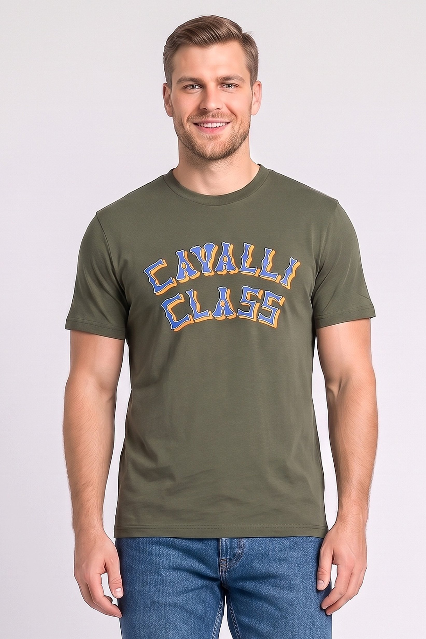 Men Crew Neck Graphic Print Short Sleeve T-Shirt, Olive