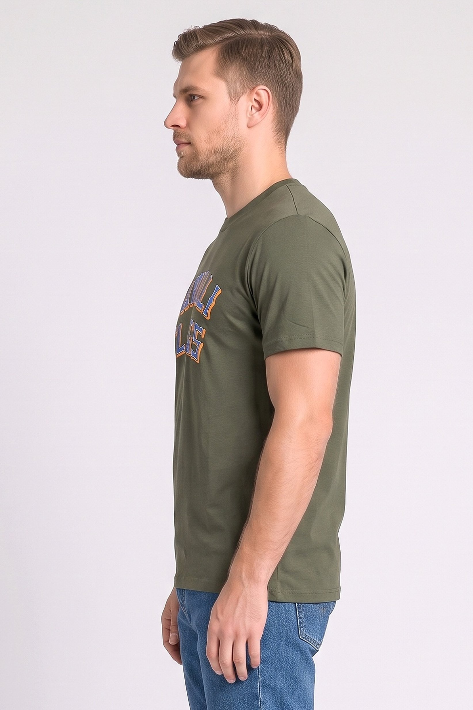 Men Crew Neck Graphic Print Short Sleeve T-Shirt, Olive