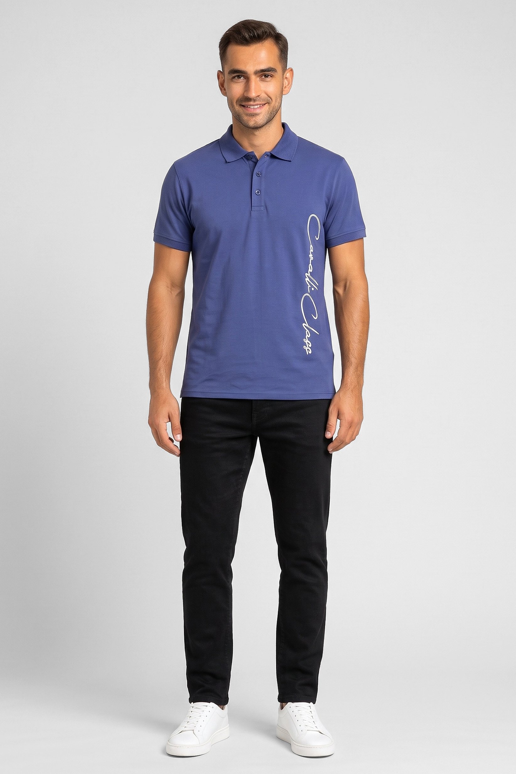 Men Regular Fit Brand Logo Short Sleeve Polo Shirt, Navy Blue