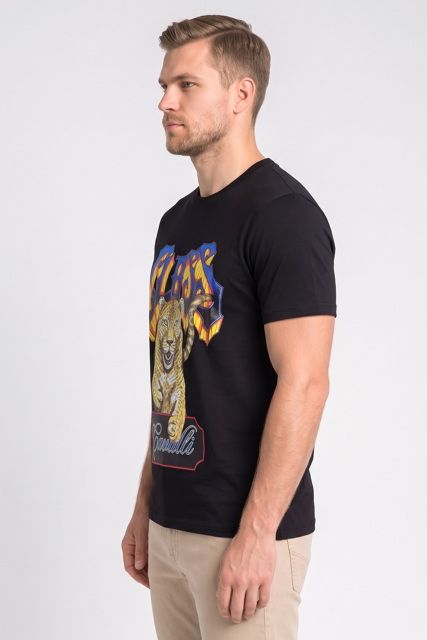 Men Crew Neck Graphic Print Short Sleeve T-Shirt, Black