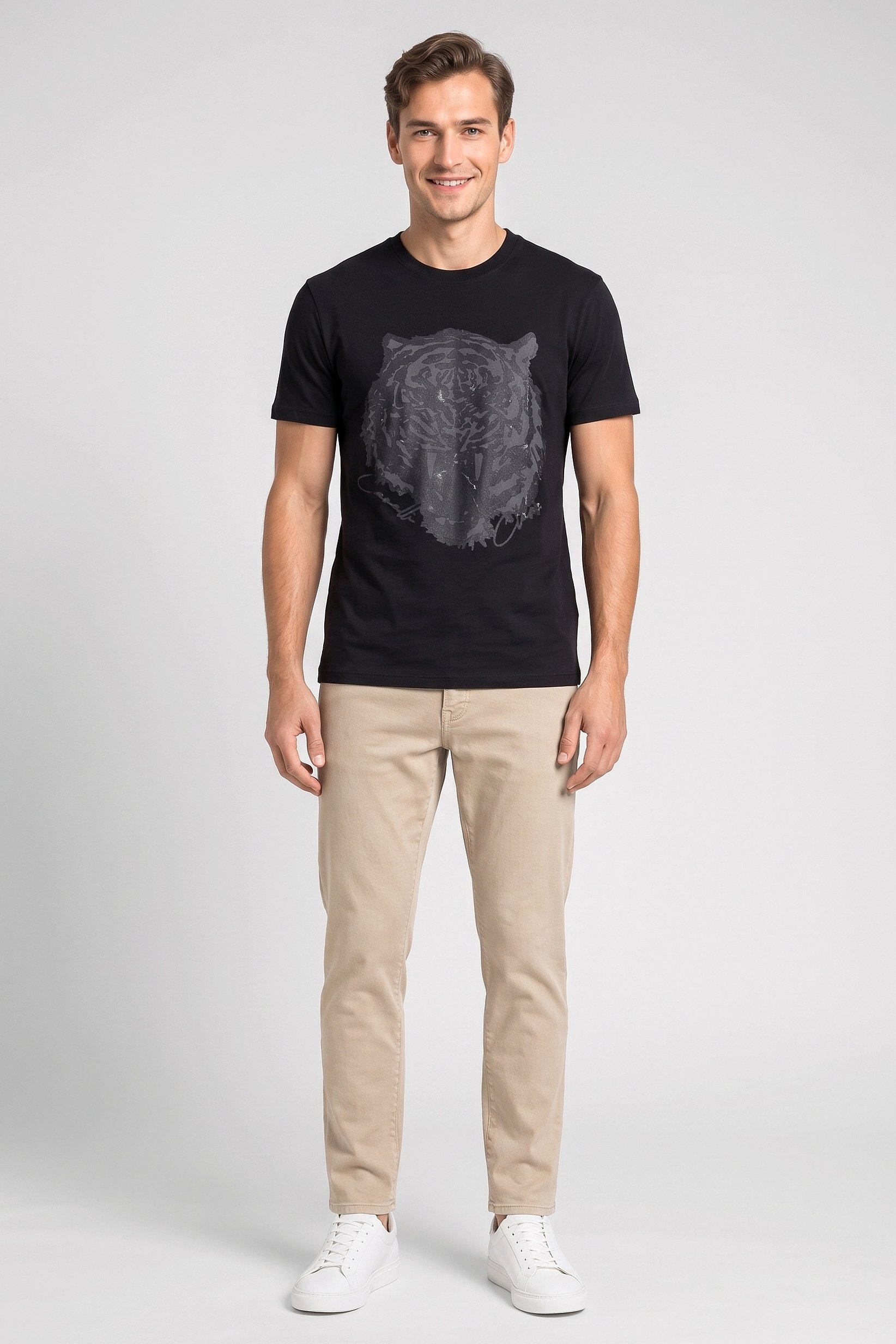 Men Crew Neck Graphic Print Short Sleeve T-Shirt, Black